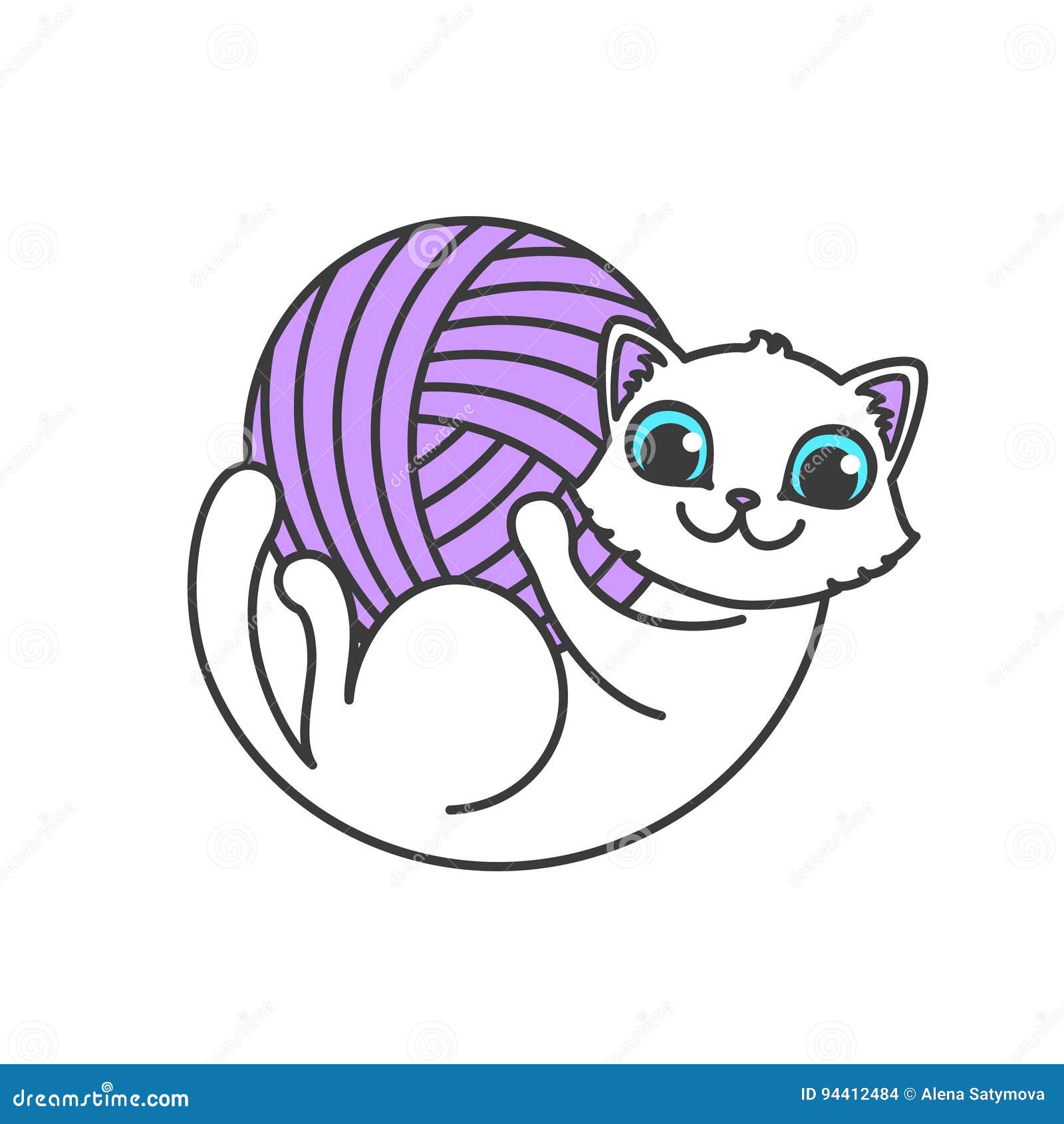 Cute Cat Playing Yarn Ball Cartoon Vector Icon Illustration (2