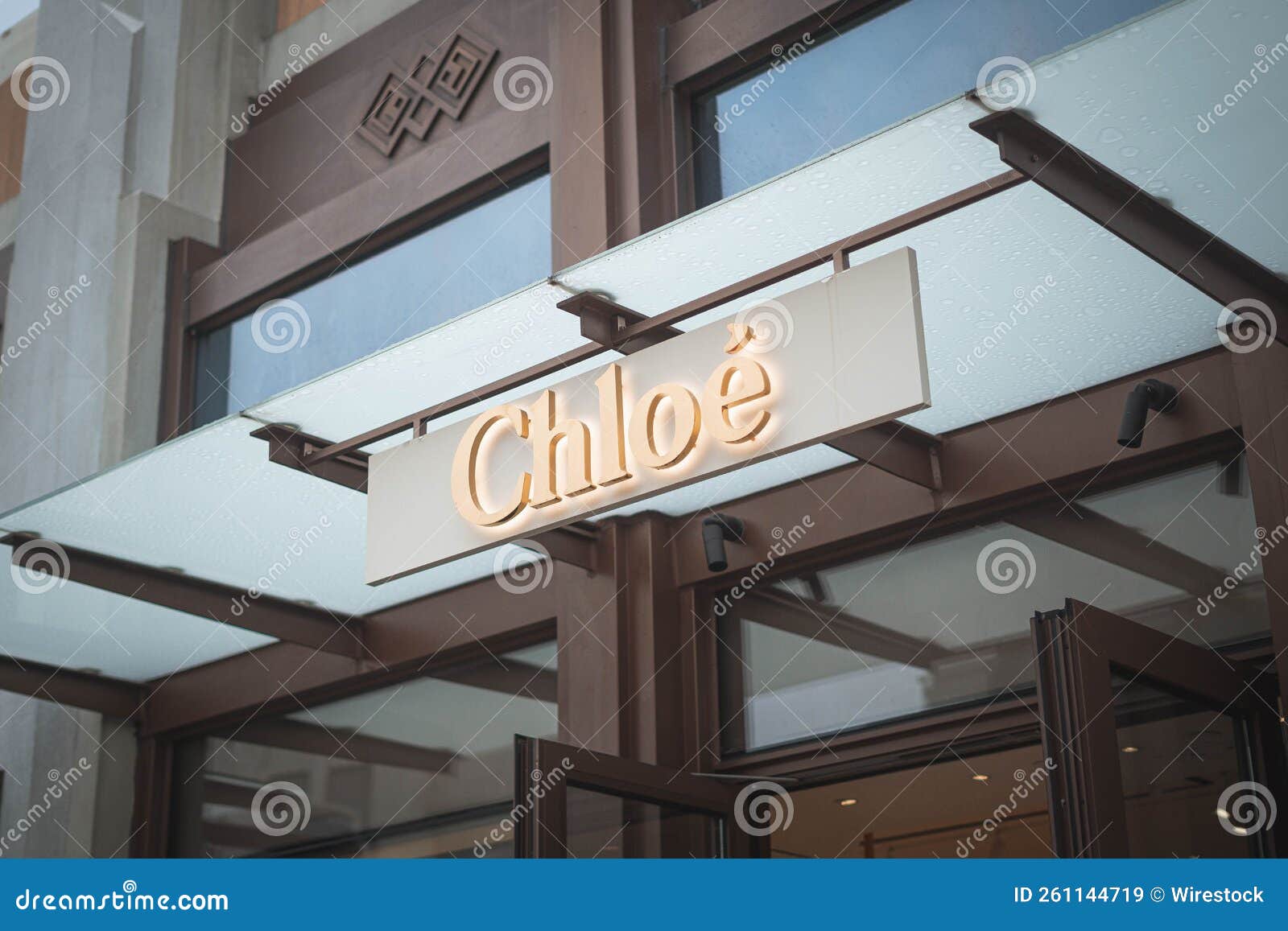 View on Store Facade with Logo Lettering of Chloe Fashion Brand