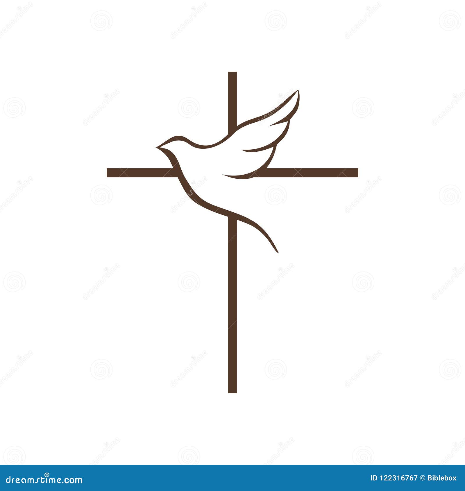 logo of the church. the cross of jesus christ and the flying dove is a  of the holy spirit.