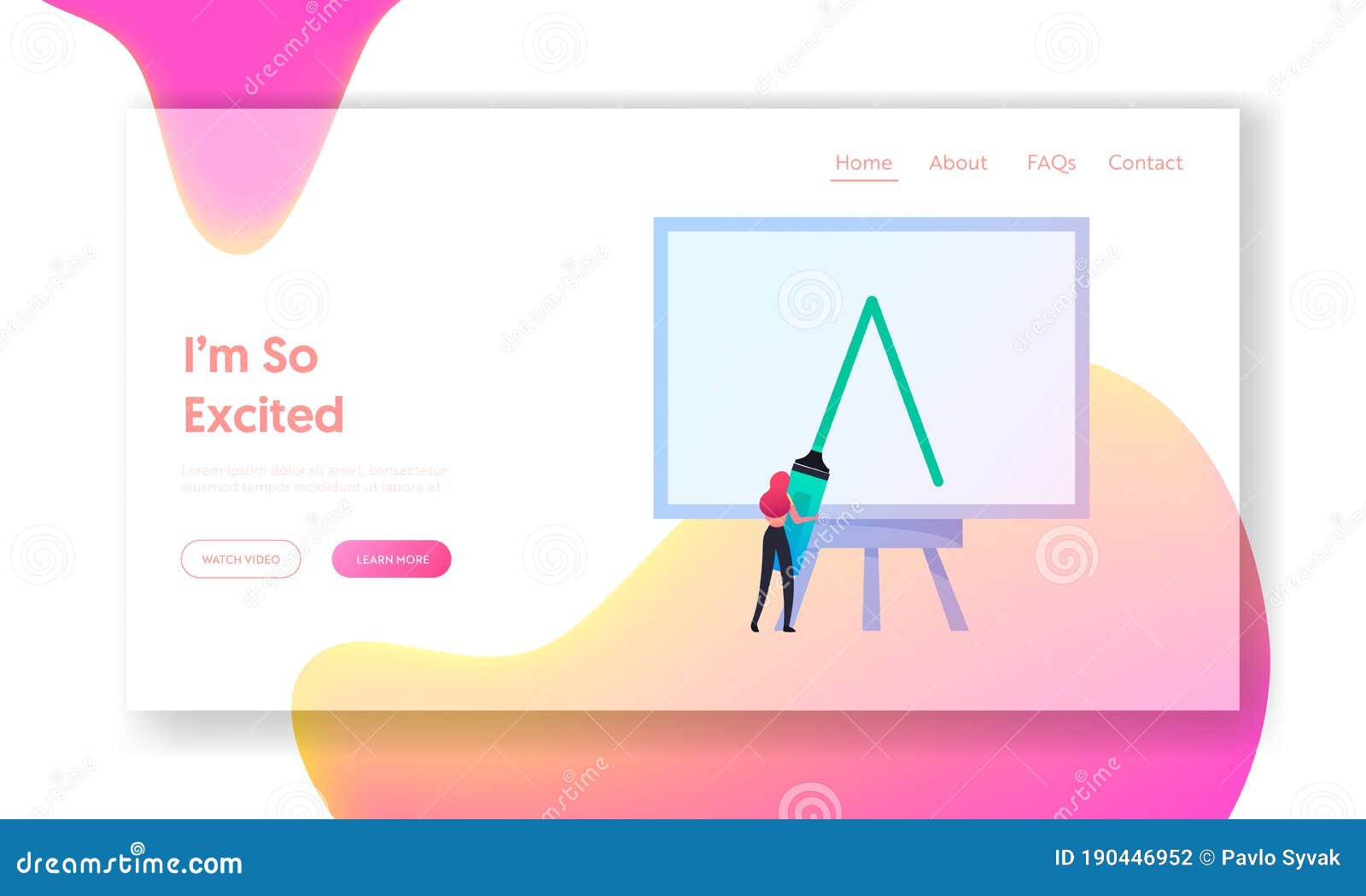 logo creation, sketching, drawing artwork landing page template. tiny female graphic er character