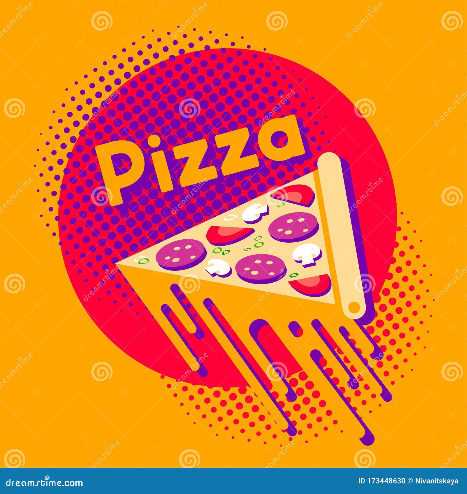 Logo De Pizza. Illustration Drôle De Dessin. Gros Morceau De Pizza