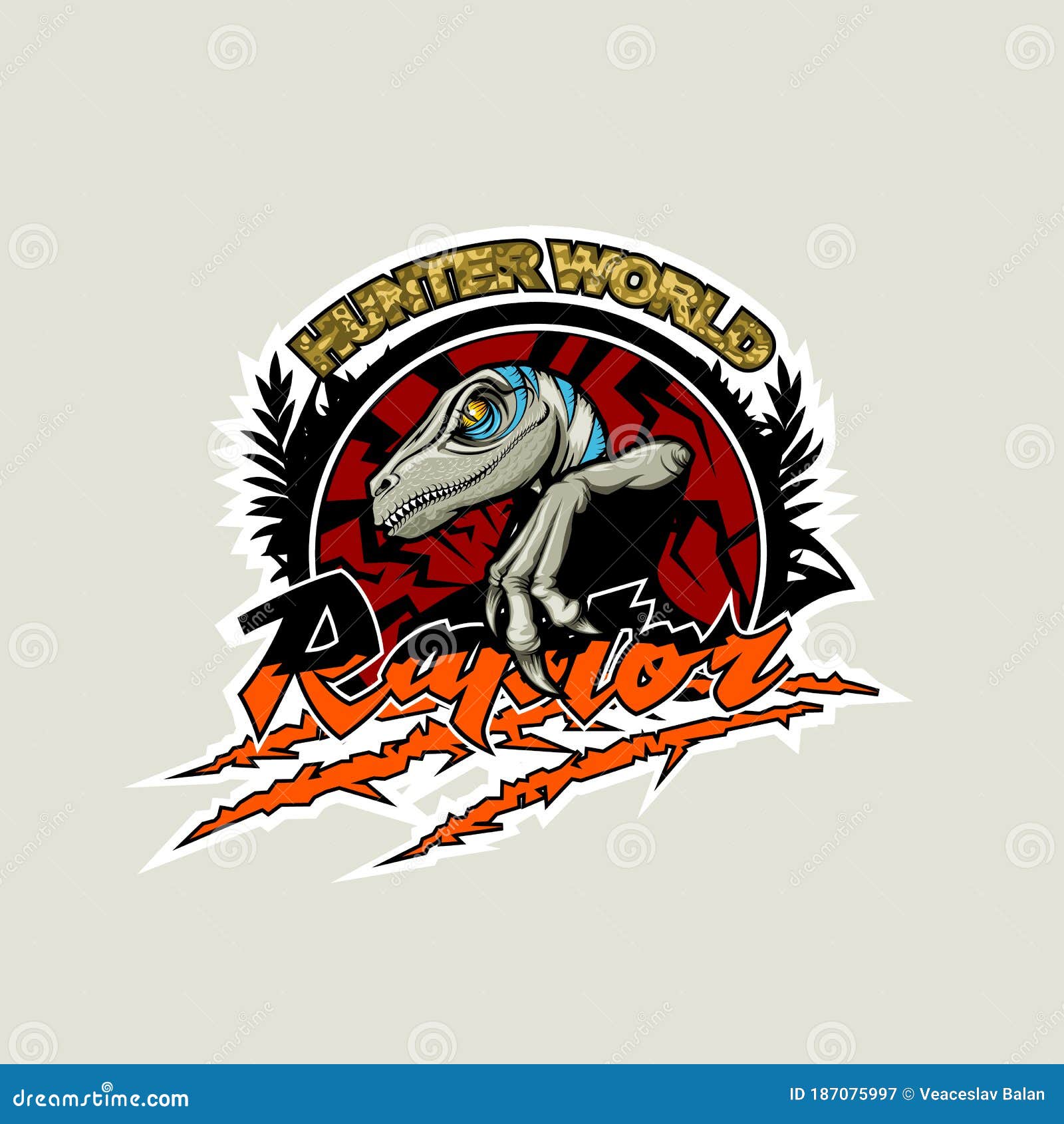 Logo Del Mundo Del Cazador Con Un Raptor En El Centro Ilustración del  Vector - Ilustración de brutal, pista: 187075997