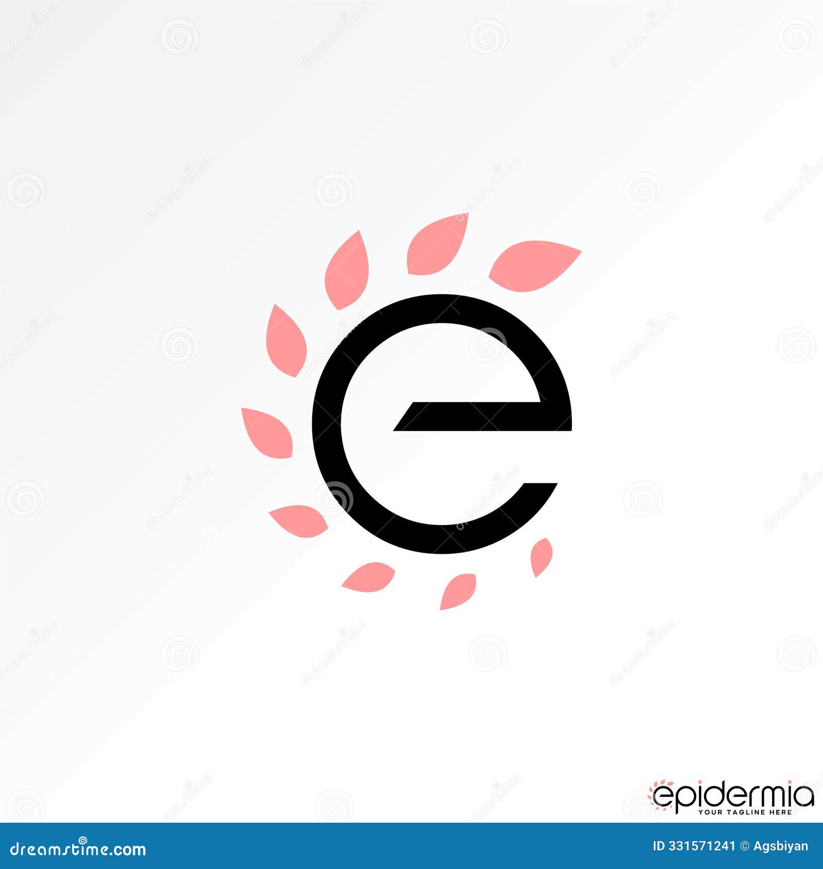 initial e font with leaves rotation around. related monogram typography nature
