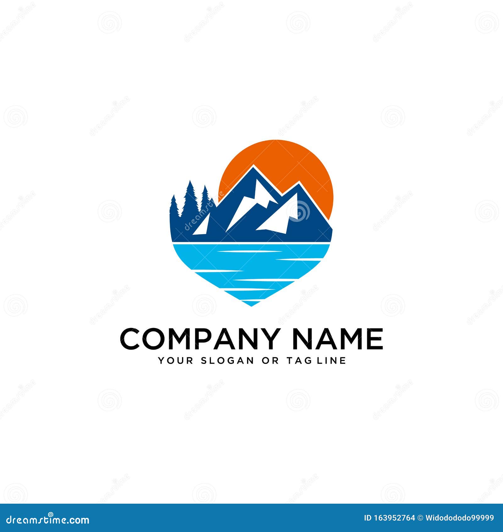 Design Mountains Rivers and Sun Logo Vector Template Stock Vector ...