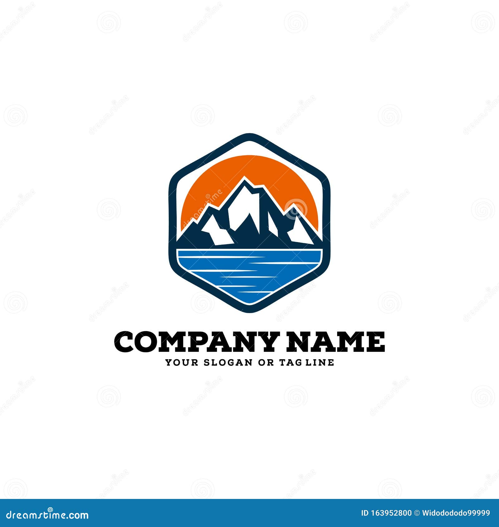 Design Mountains Rivers and Sun Logo Vector Template Stock Vector ...