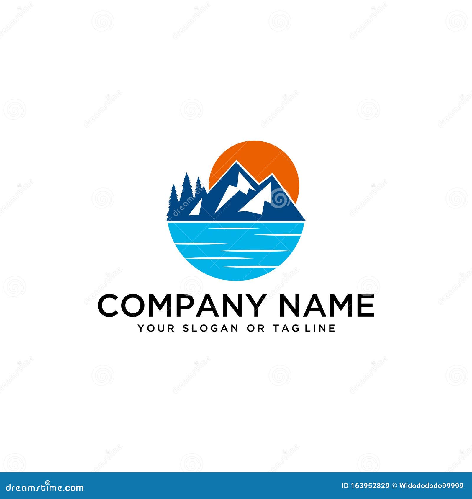 Design Mountains Rivers and Sun Logo Vector Template Stock Vector ...