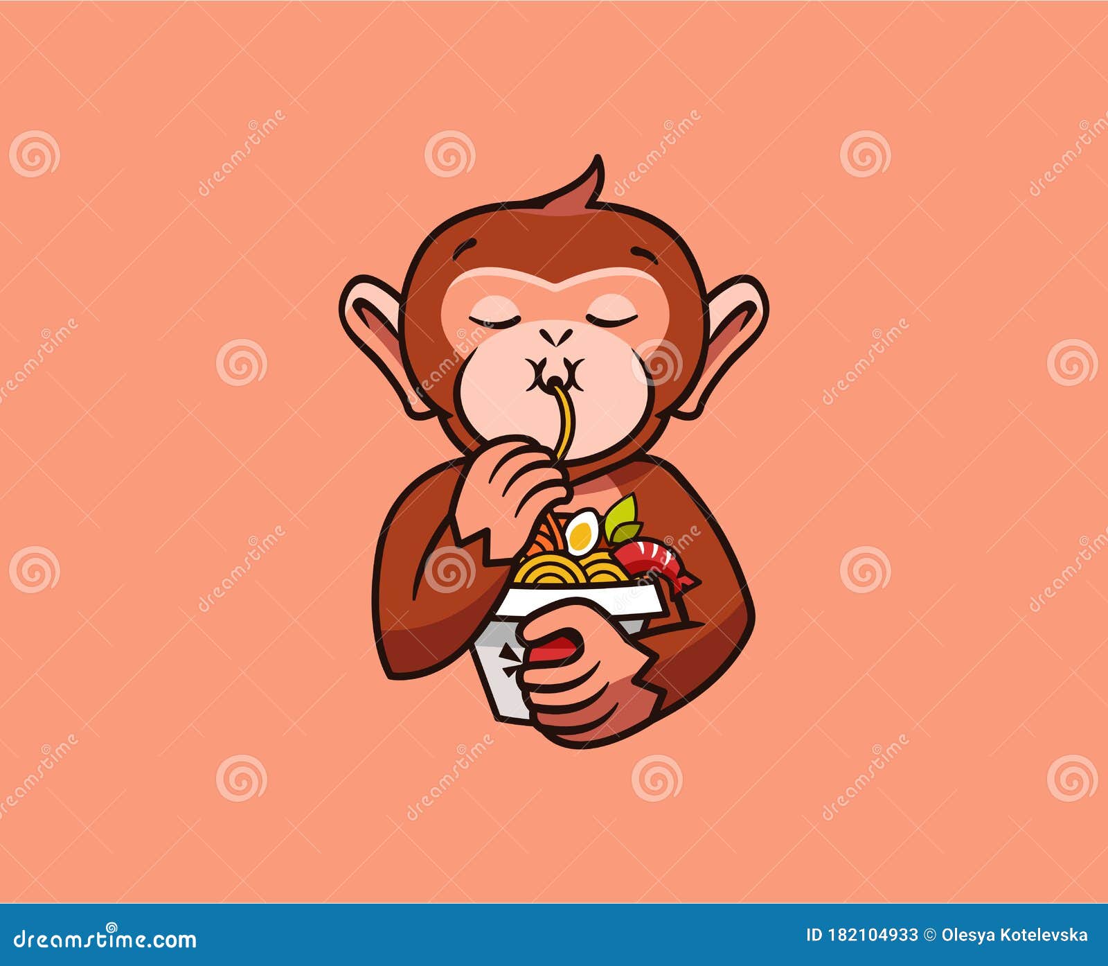 The Logo Funny Monkey Eats Noodles. Food Logotype, Cute Animal Macaque  Stock Vector - Illustration of macaque, spaghetti: 182104933