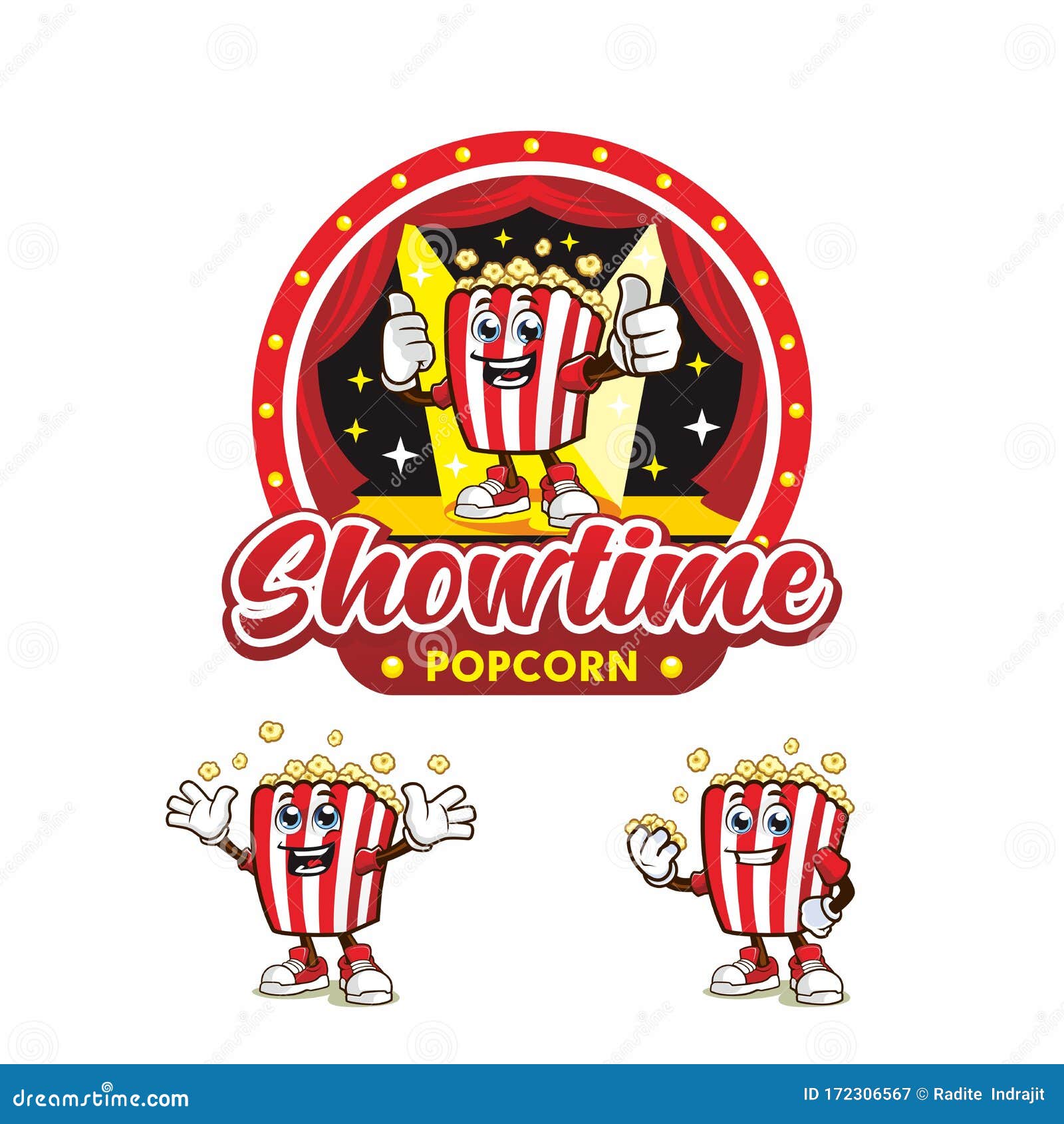 Popcorn Logo. Round Linear Logo Of Popcorn Bucket Vector Illustration