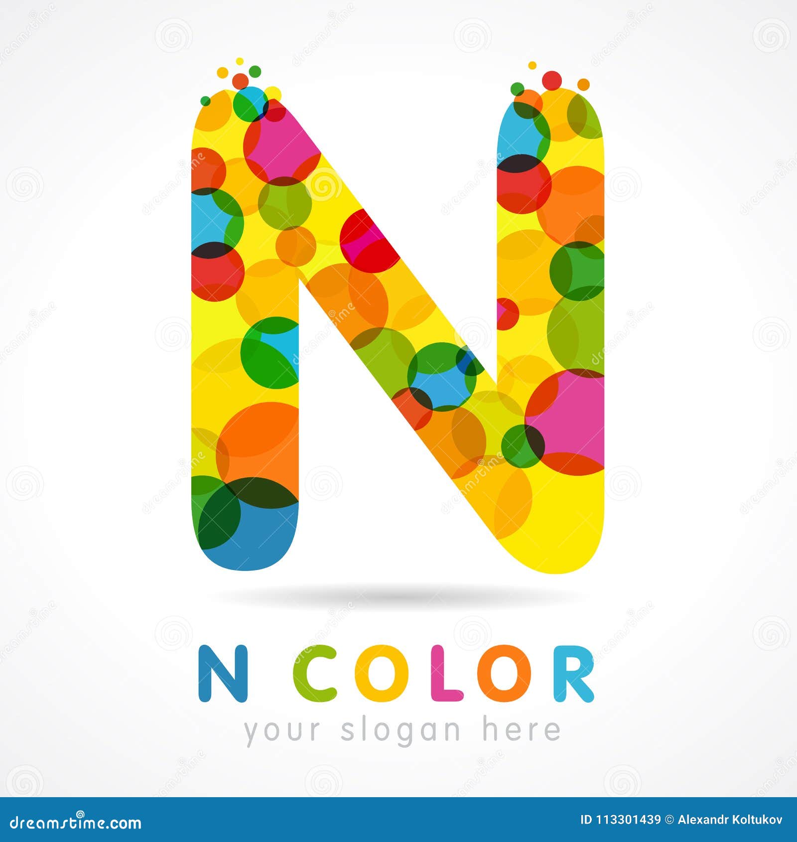 letter n logotype with colored bubbles