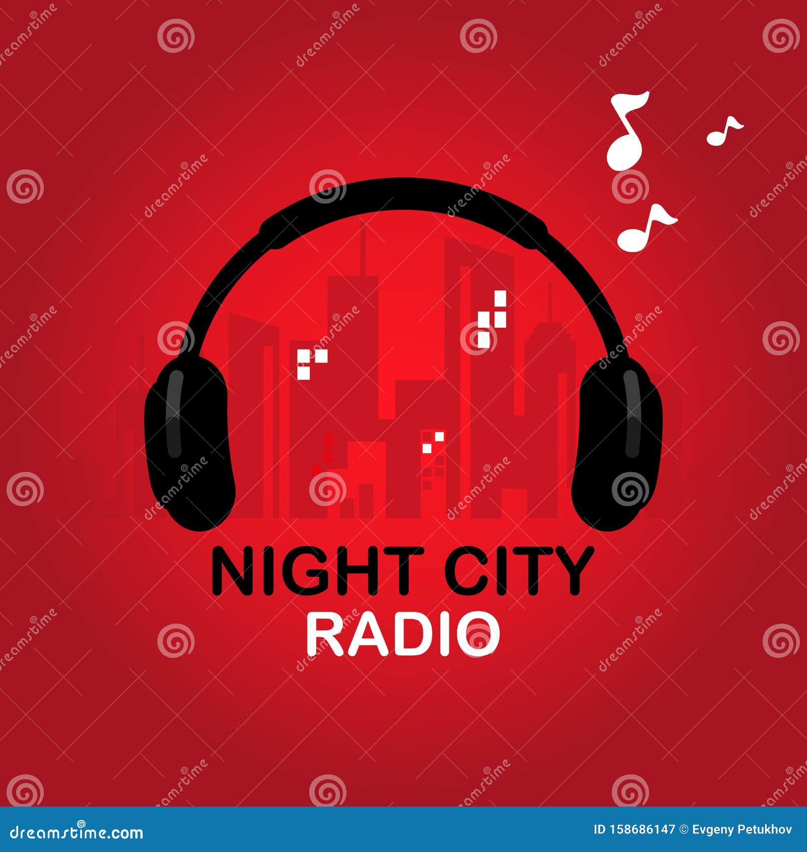 Logo Night City Radio for Online Radio Station, Blog, Website, Streaming.  Vector Stock Vector - Illustration of label, isolated: 158686147