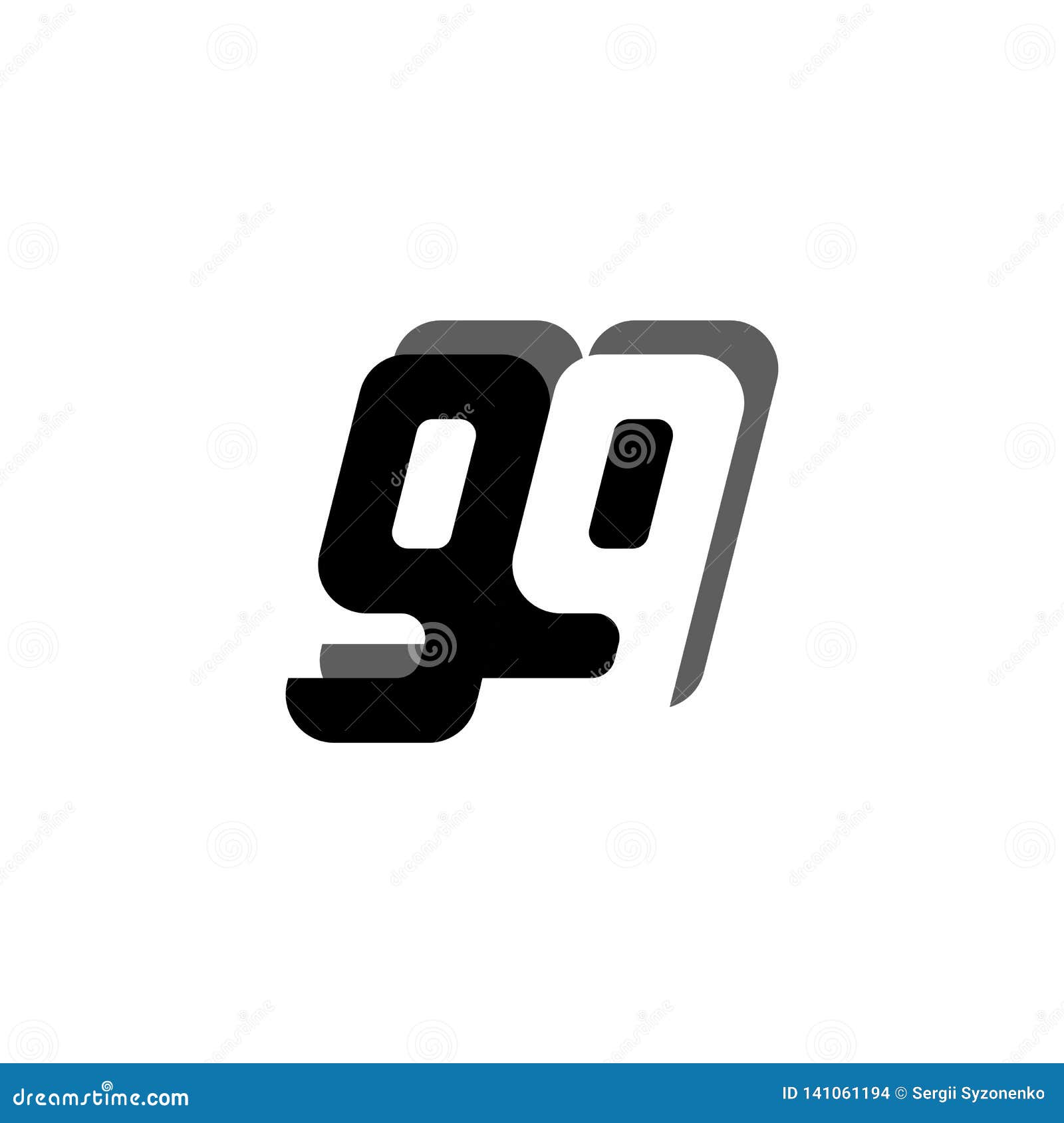 logo 99 number black white negative space bold linked  with shadow  creative modern  template for casual t-shirt
