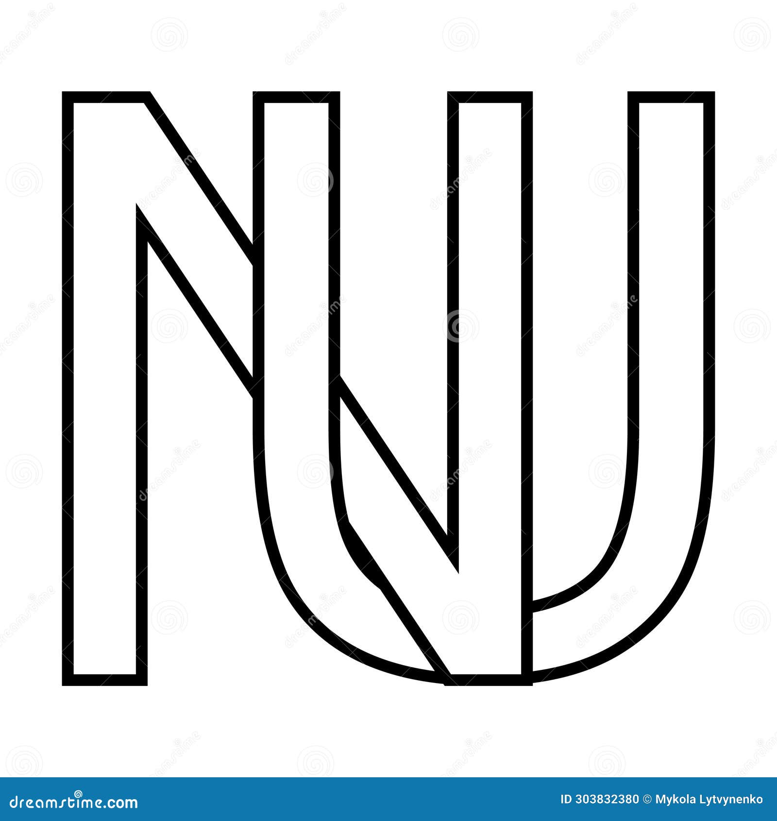 logo sign nu, un icon double letters logotype n u