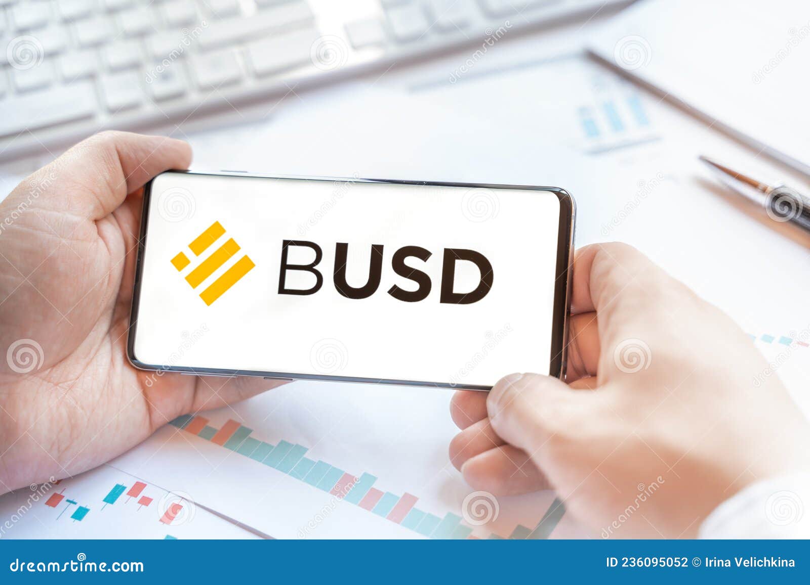 Logo of Stablecoin BUSD,Binance USD in Tablet ...