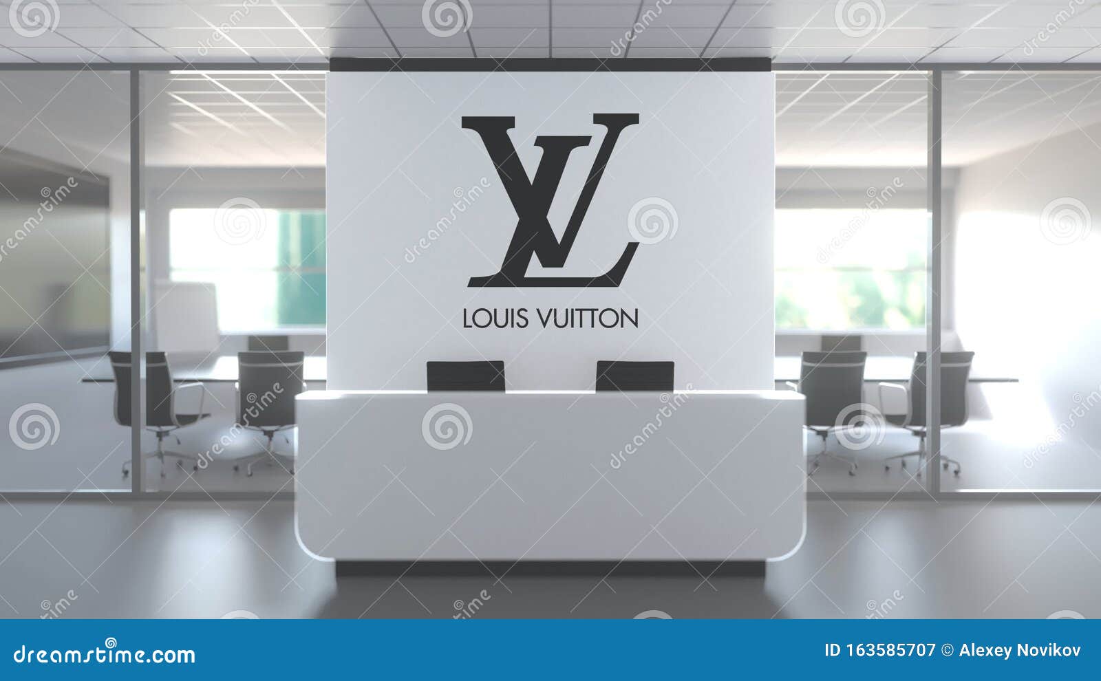 LOUIS VUITTON Logo Above Reception Desk in the Modern Office