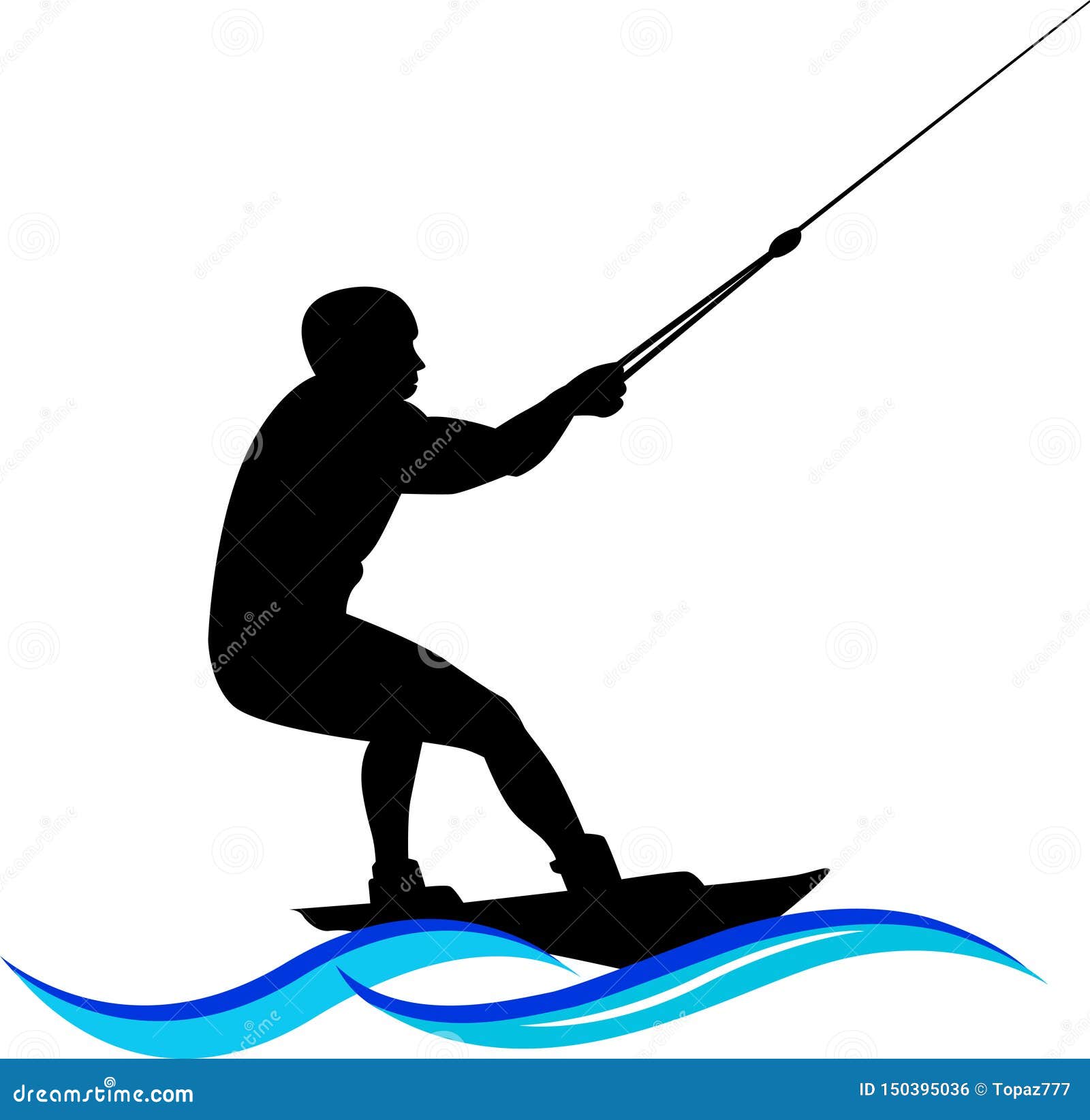Logo Waterskiing, Water Ski Silhouette with Wave Stock Vector