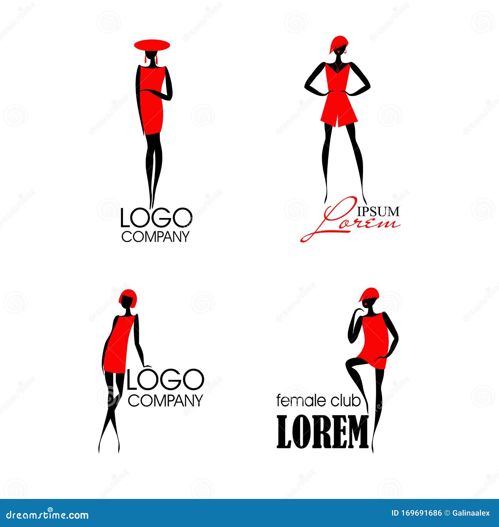 Logos with Black Silhouette Woman in Red Dress Stock Vector ...