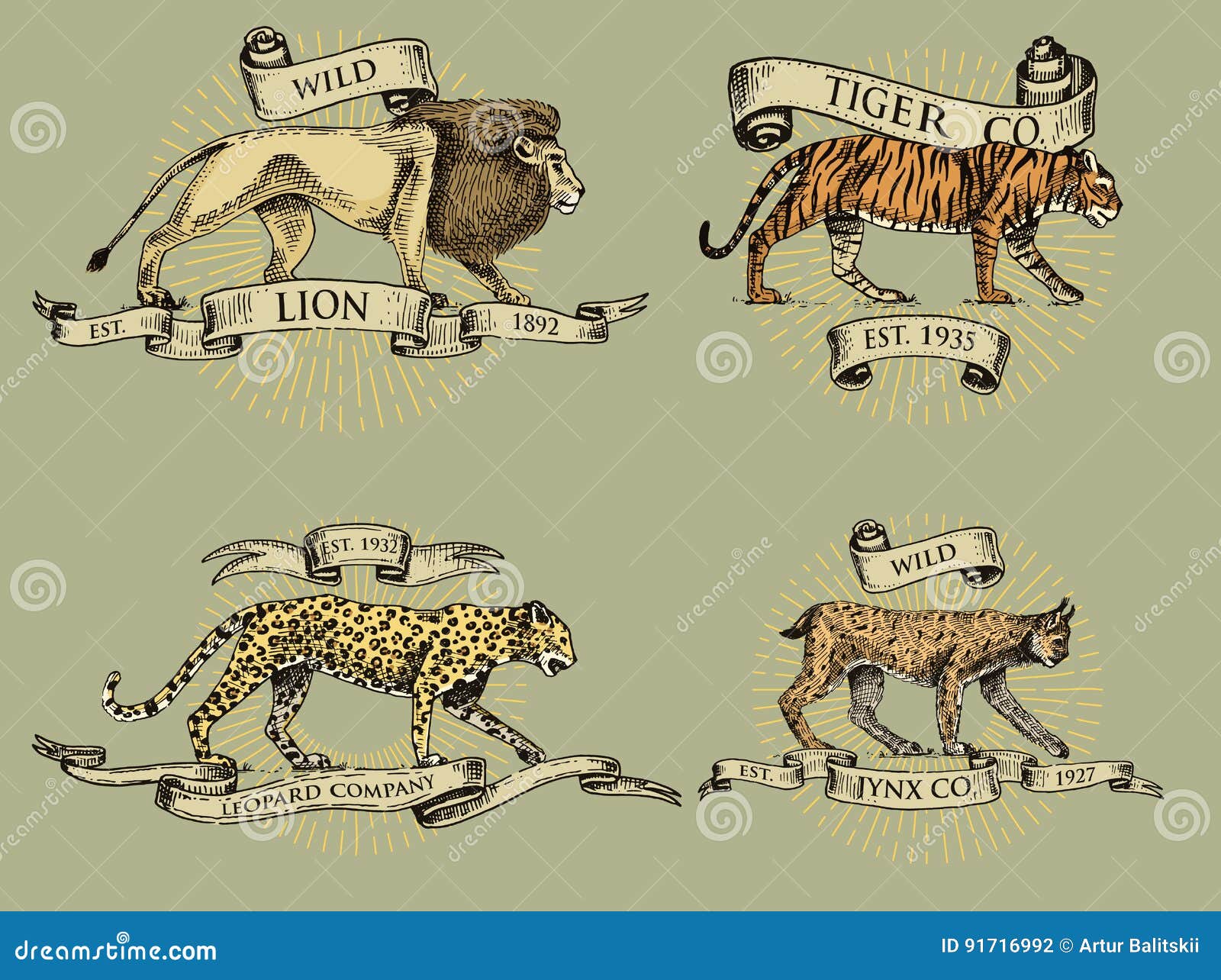 Logos De Lynx Et De Léopard De Tigre De Lion Emblèmes Ou