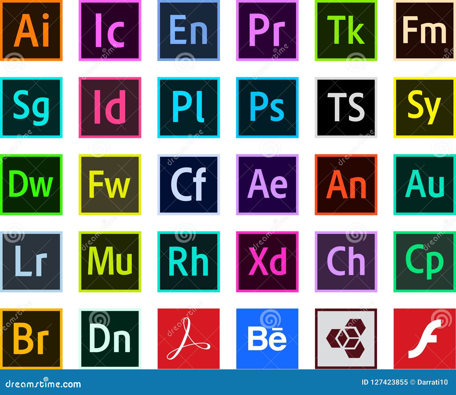 Logos Programs Adobe Color Icons Vector Editorial Image - Illustration of  logos, bridge: 127423855
