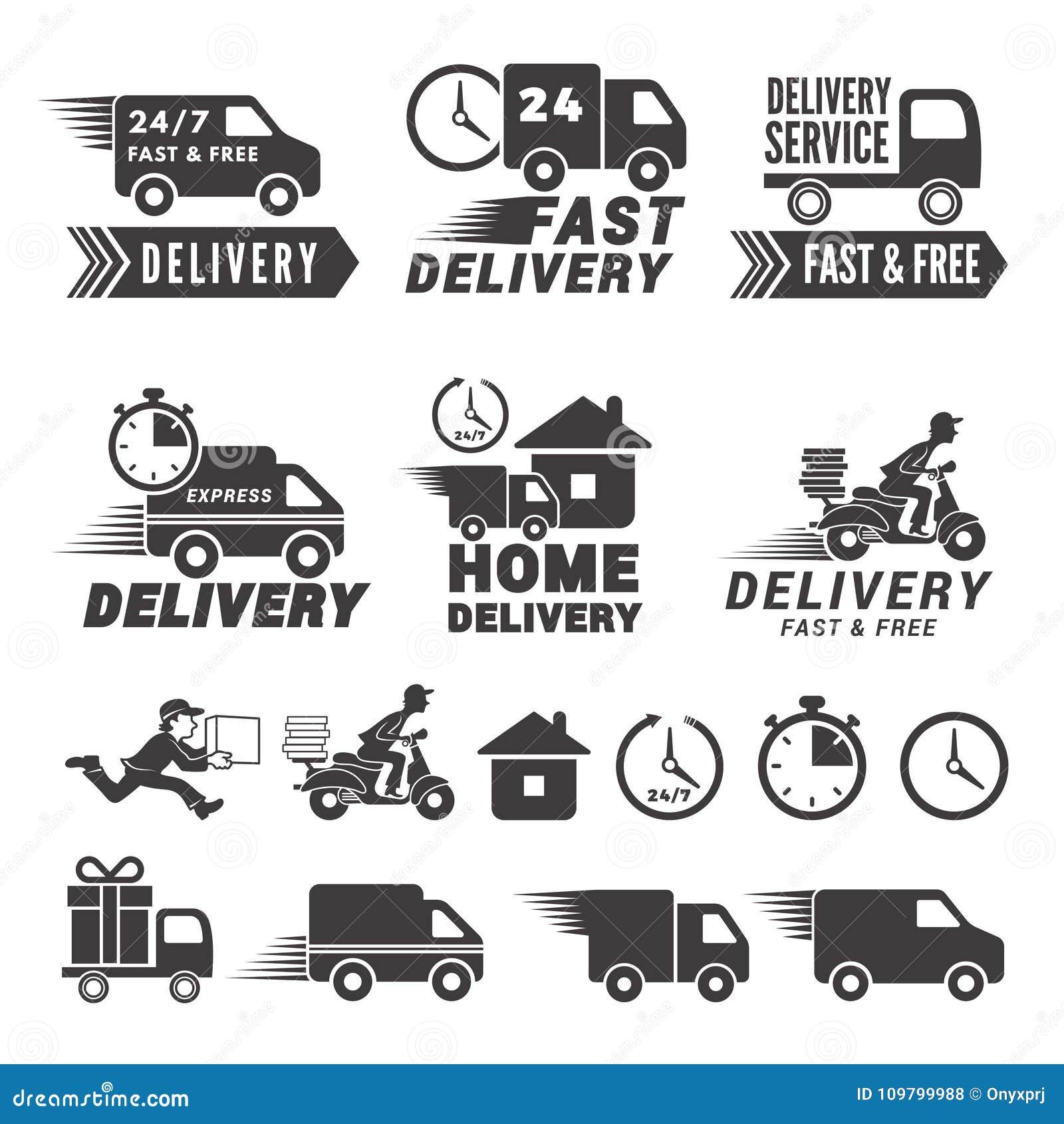 logos set of fast delivery service.  labels isolate on white