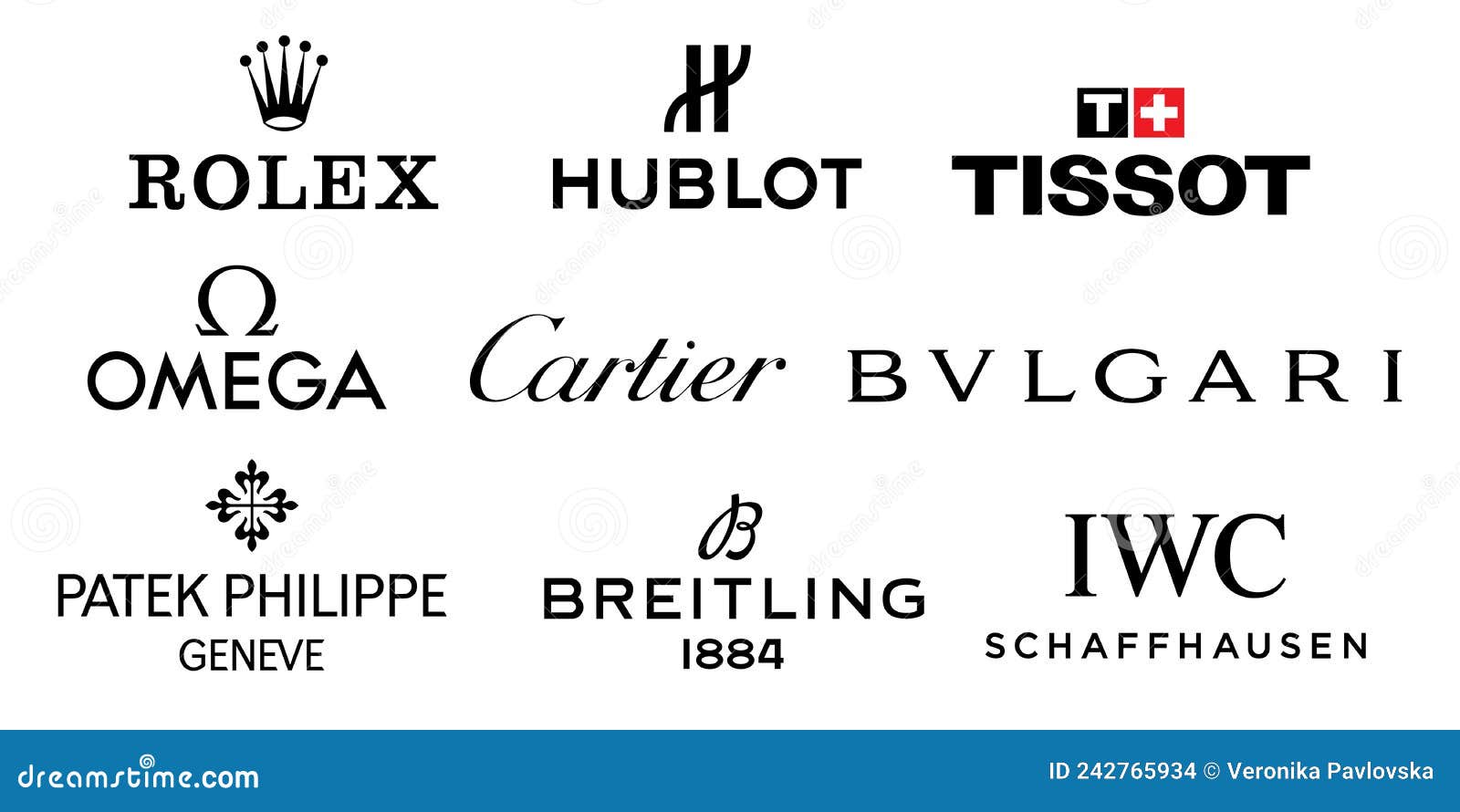 Logos of World Watch Brands. Rolex, Hublot, Tissot, Omega, Cartier,  Bulgari, IWC, Breitling, Patek Philippe Editorial Stock Image -  Illustration of brand, chanel: 242765934