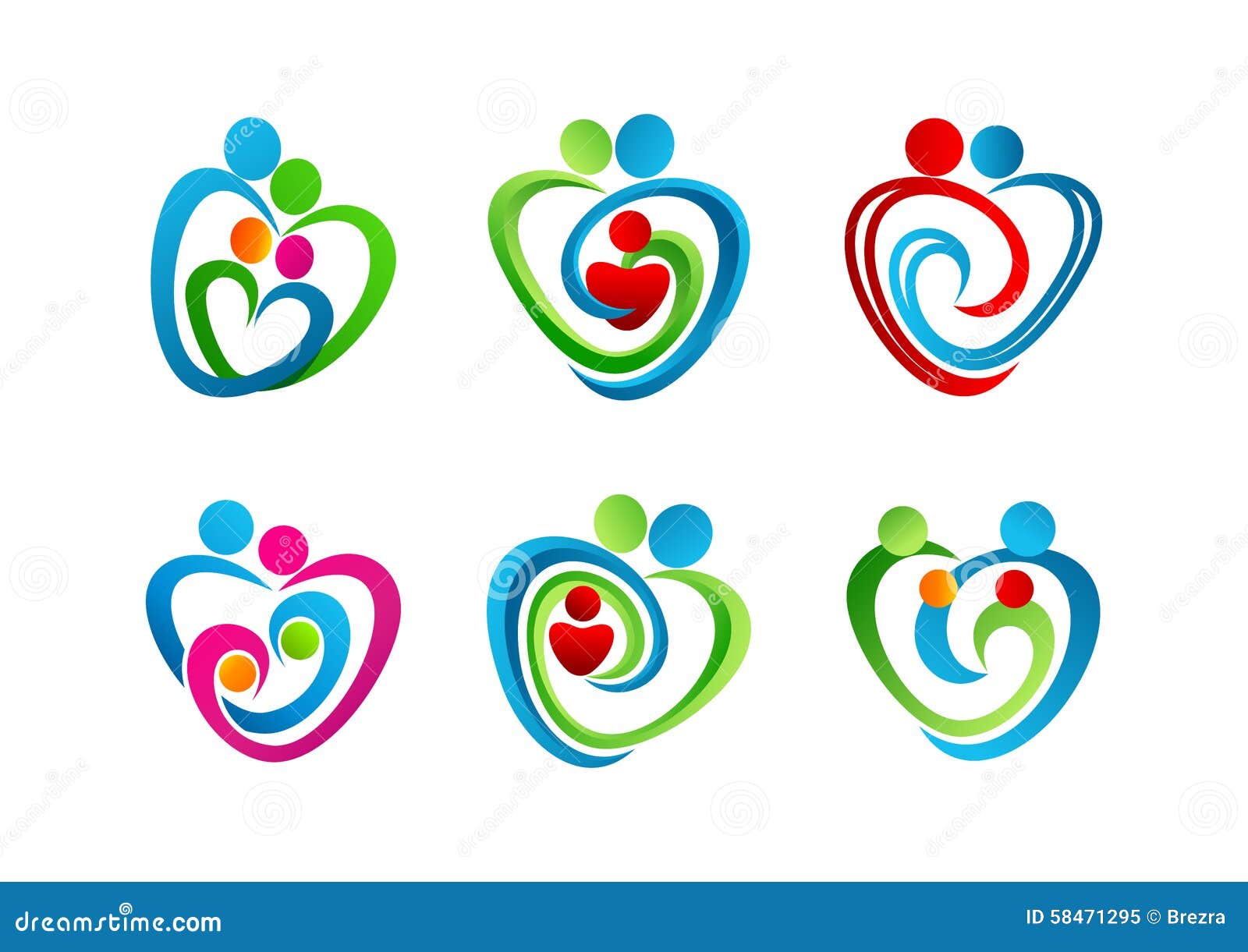 , logotipo, corazón, parenting, símbolo, amor, icono, concepto, cuidado, diseño. Parenting del logotipo, símbolo del corazón de la familia, un icono del amor y diseño de concepto del cuidado en un sistema