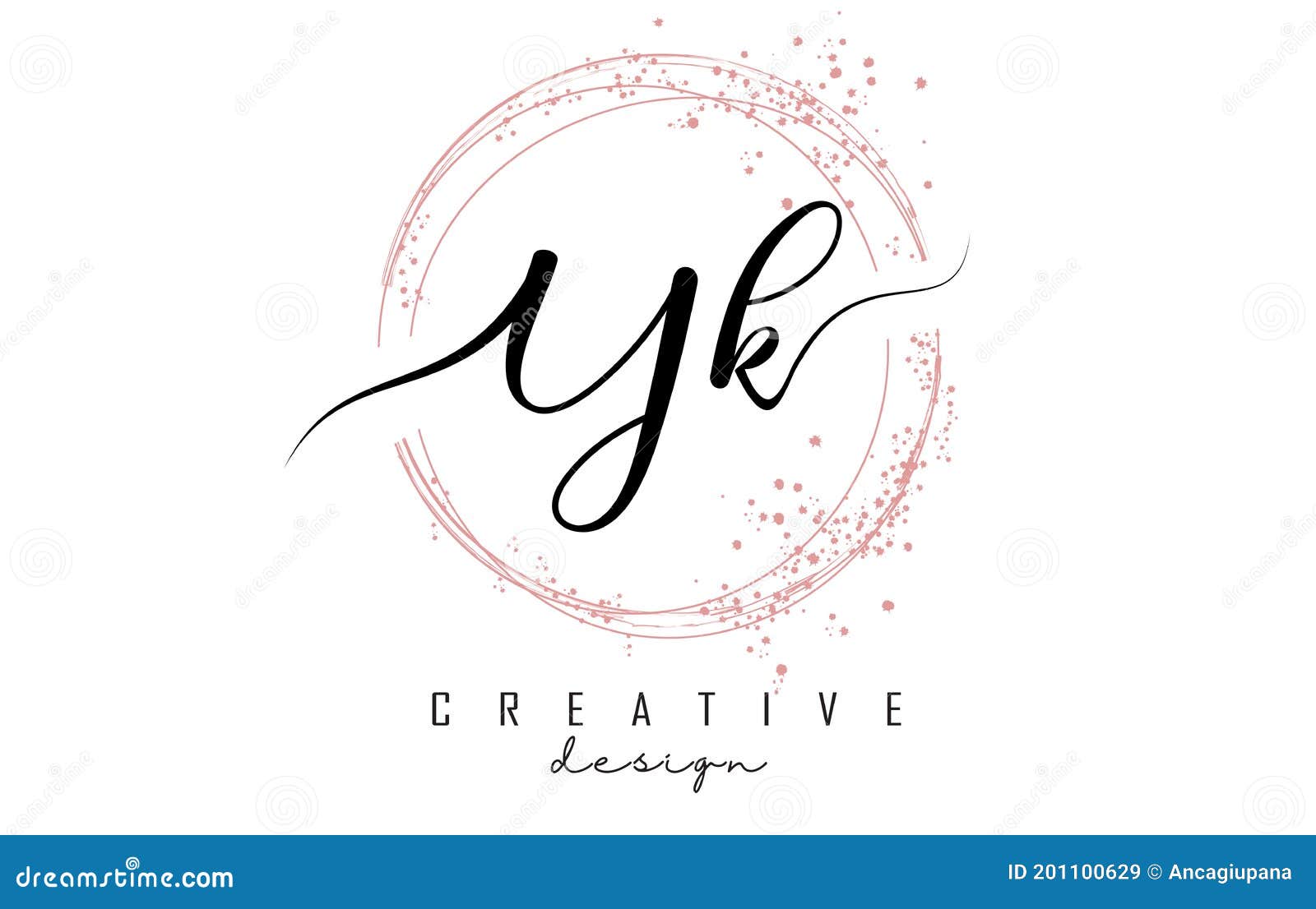 Logotipo De Letra Yk Y K Manuscrito Con Círculos Brillantes Con Brillo Rosa Ilustración Del
