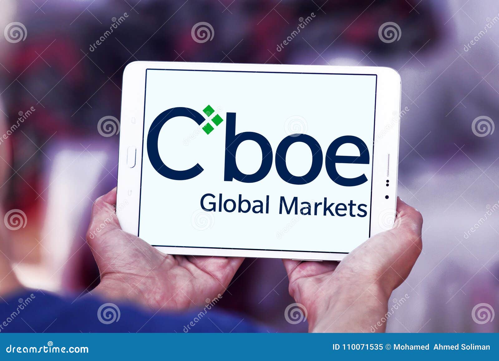 Logotipo dos mercados globais de Cboe. Logotipo de mercados globais de Cboe na tabuleta de Samsung Os mercados globais de Cboe são uma empresa americana que possua a placa Options Exchange de Chicago e os mercados globais dos BASTÕES do operador de bolsa de valores