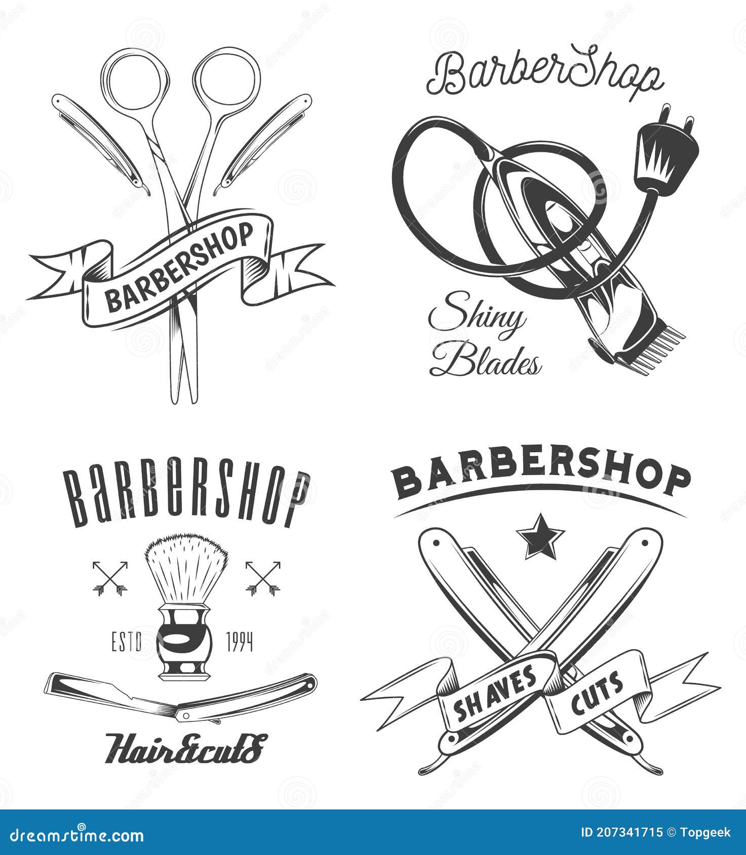 Logotipo Para Barbershop Estilo Vintage. Emblema Del Logotipo De La Barbería  Con Signo De Objeto De Barbero Y Letras Stock de ilustración - Ilustración  de corte, negro: 207341715
