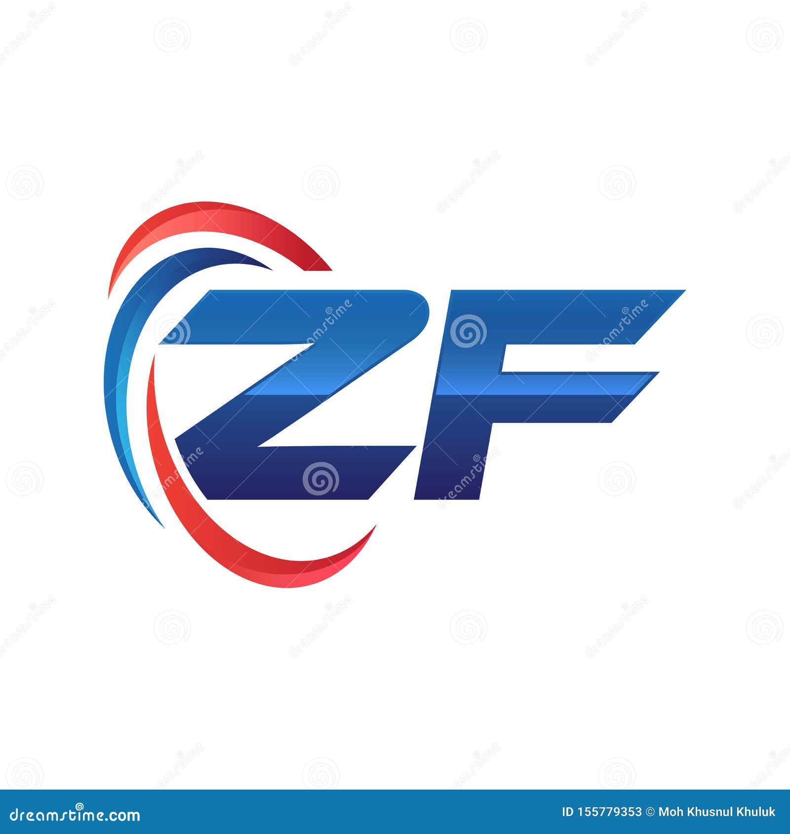 Logotipo Swoosh De La Letra Inicial Zf Rojo Y Azul Ilustración Del