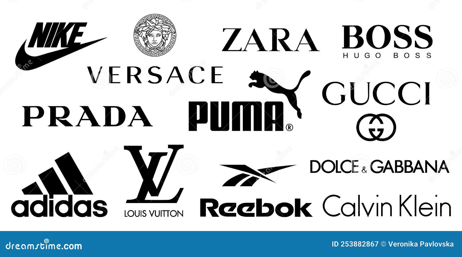 Logotipos Vectores De Marcas De Ropa Populares Como : Chanel Louis Vuitton  Prada Gucci Fendi Hugo Jefe Calvin Klein Nike Reebok Fotografía editorial -  Ilustración de editorial, manera: 253882867