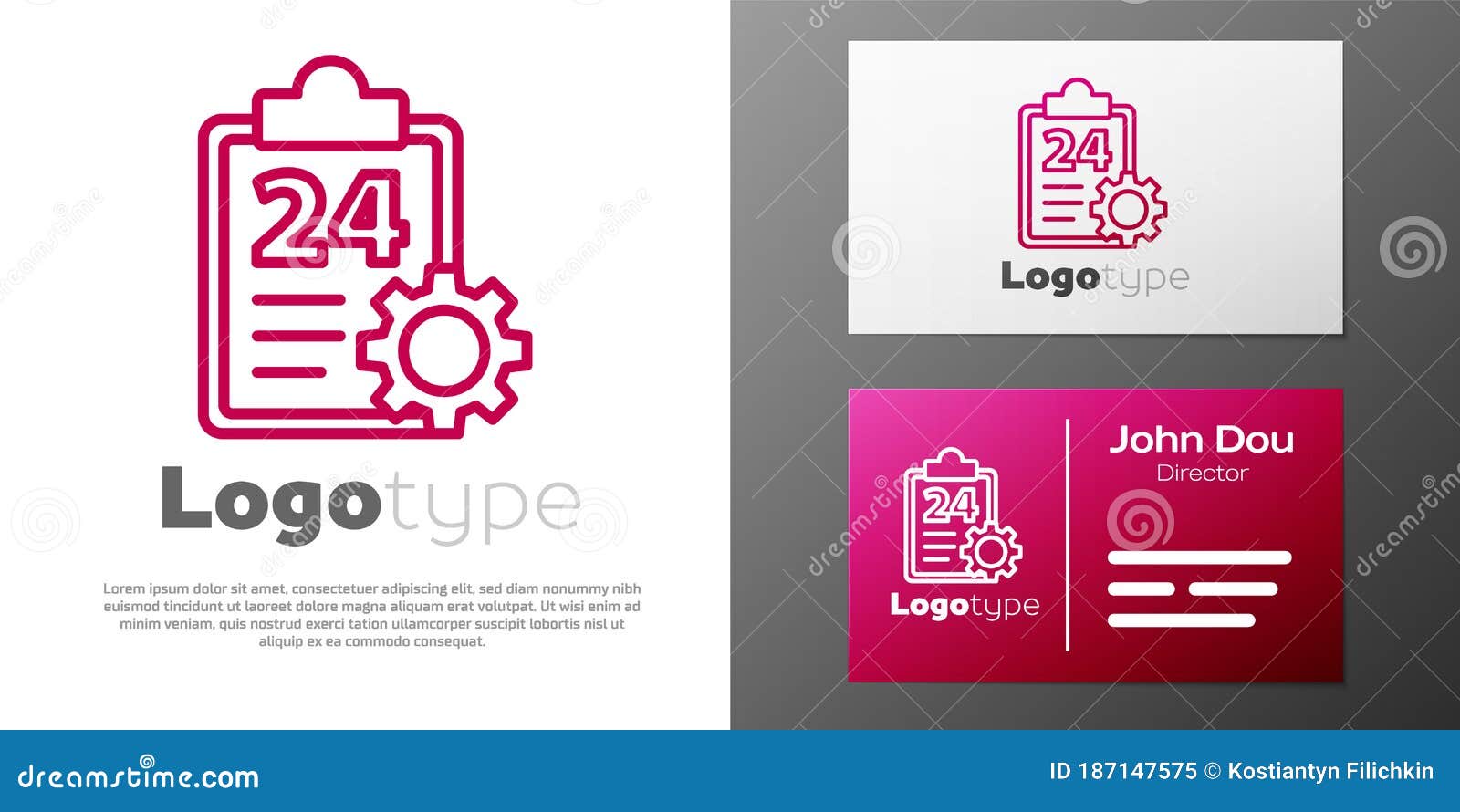 Logotype Line Checklist Clipboard with 24 Hours Service Icon Isolated