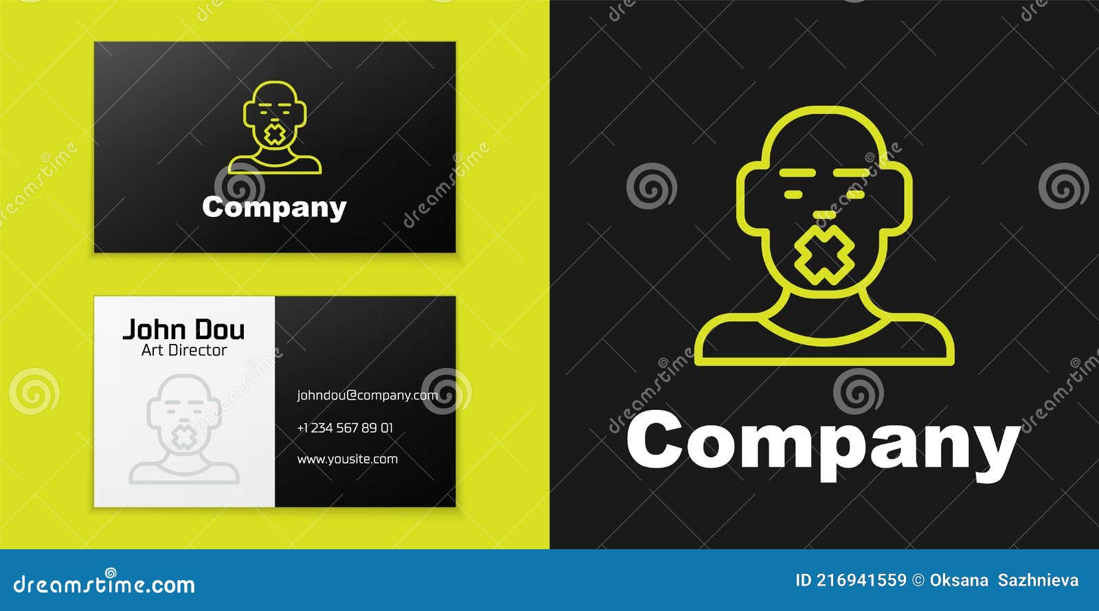 logotype line head of deaf and dumb guy icon  on black background. dumbness sign. disability concept. logo