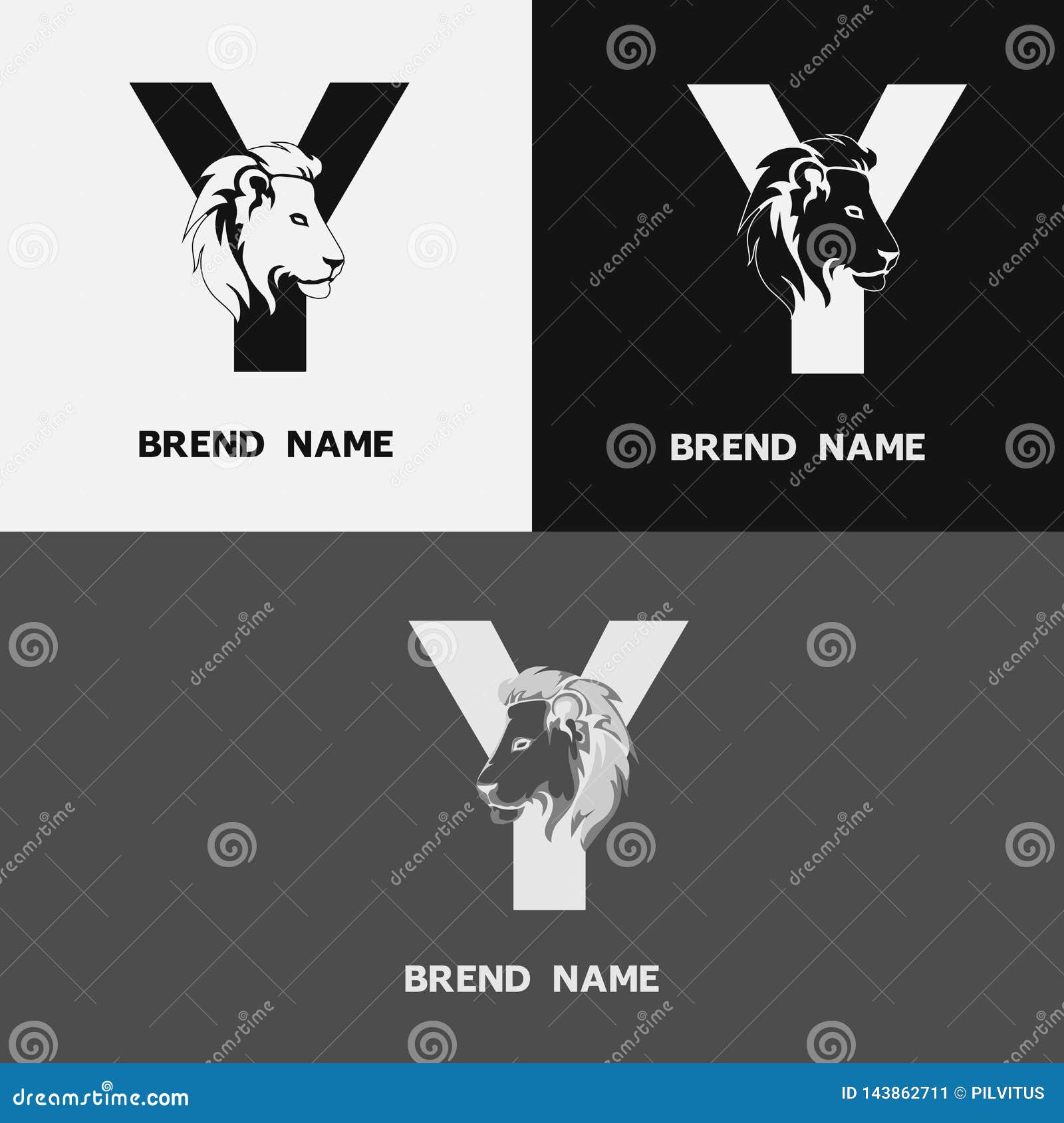 logotype template with lion . lion head inside letter y. emblem animal in aser color variations. alphabet label sign for