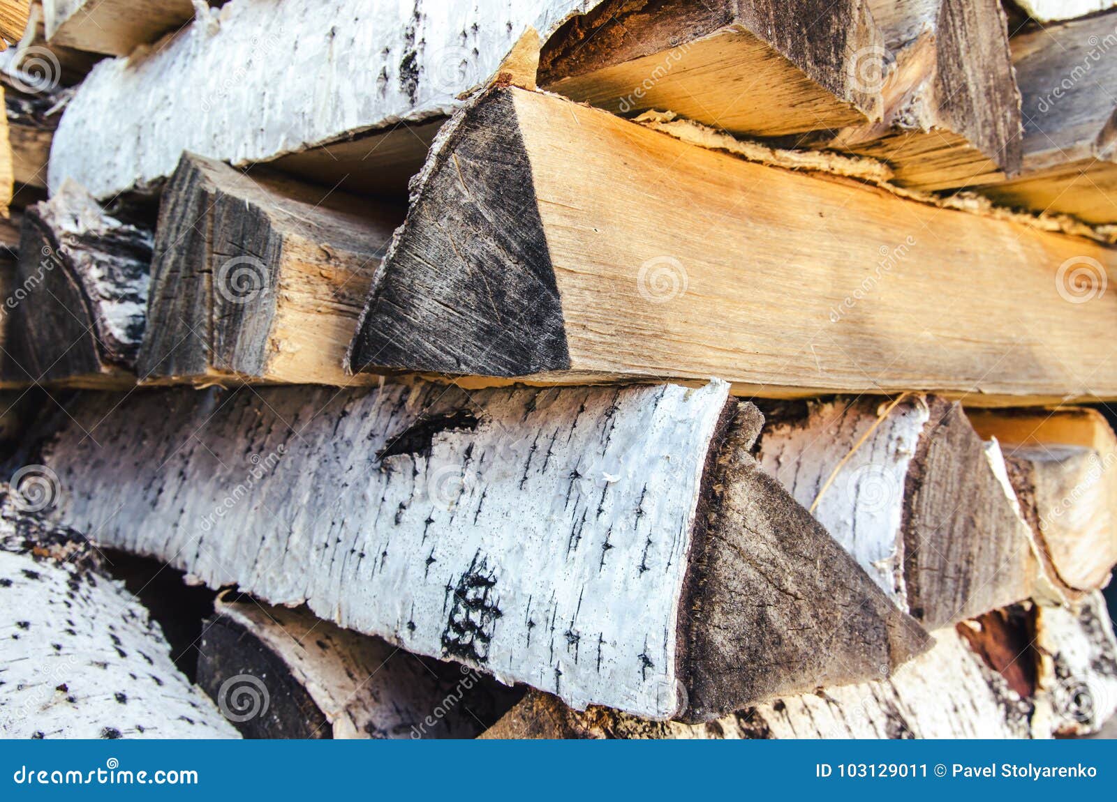 Logs of birch firewood stock image. Image of brown, closeup 103129011