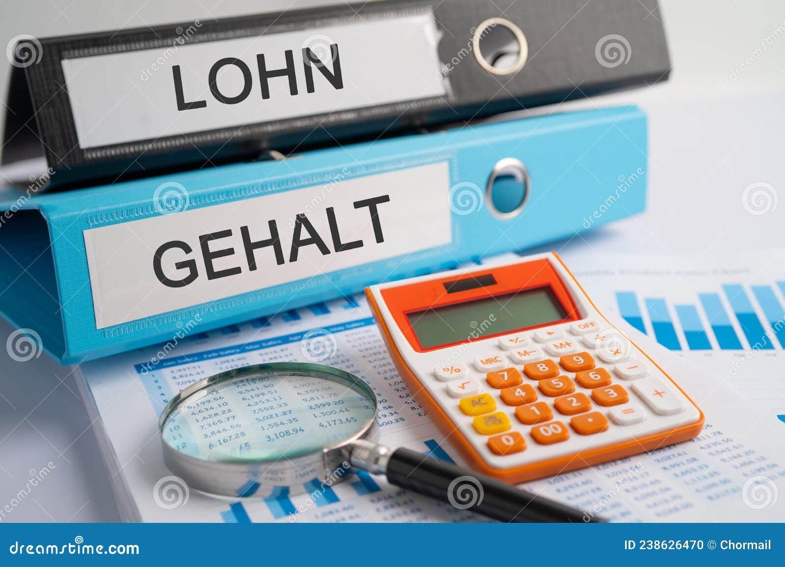 lohn, gehalt. binder data finance report business with graph analysis in office