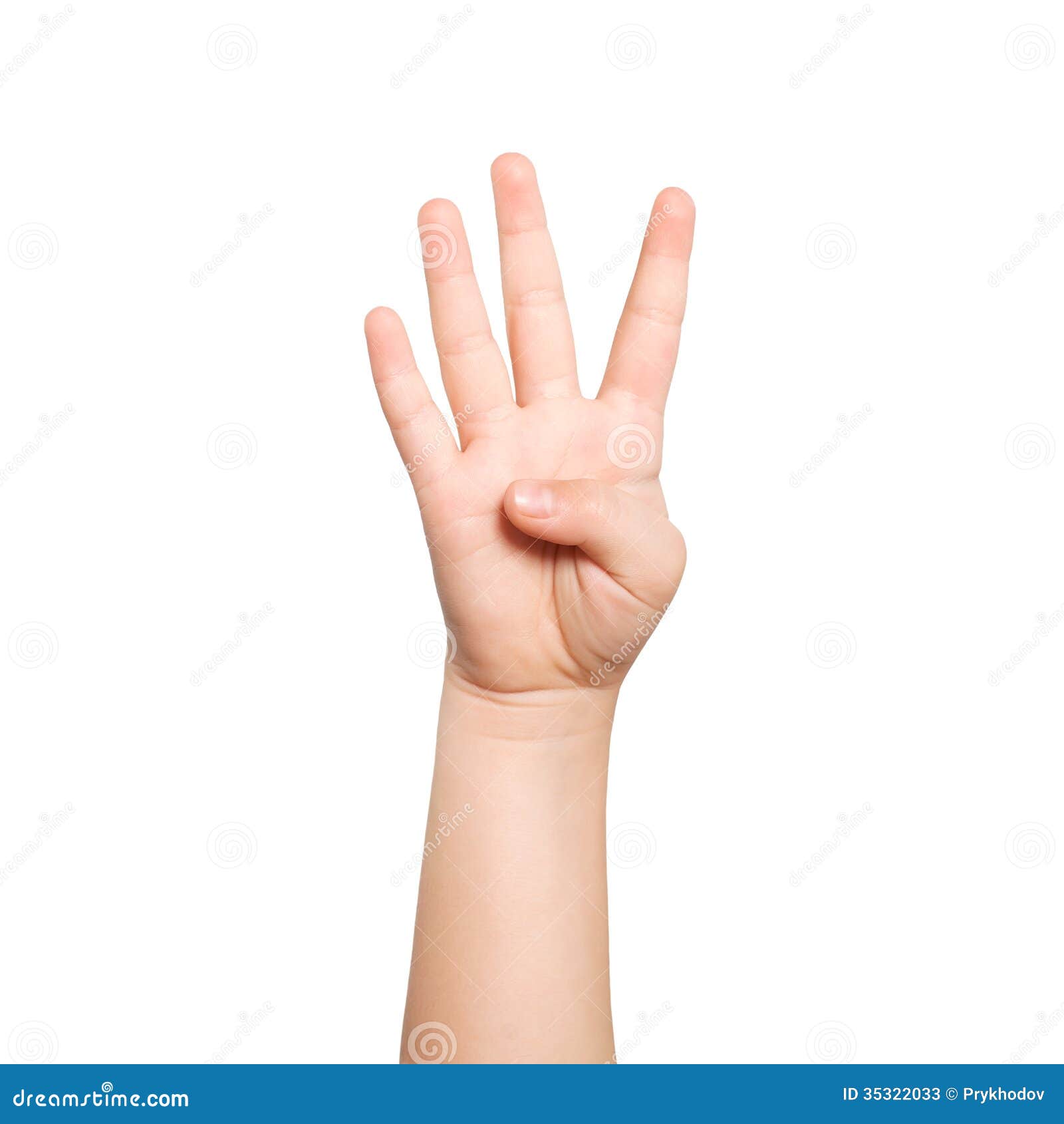 Lokalisierte Kinderhand Zeigt Die Nr. Vier Stockbild