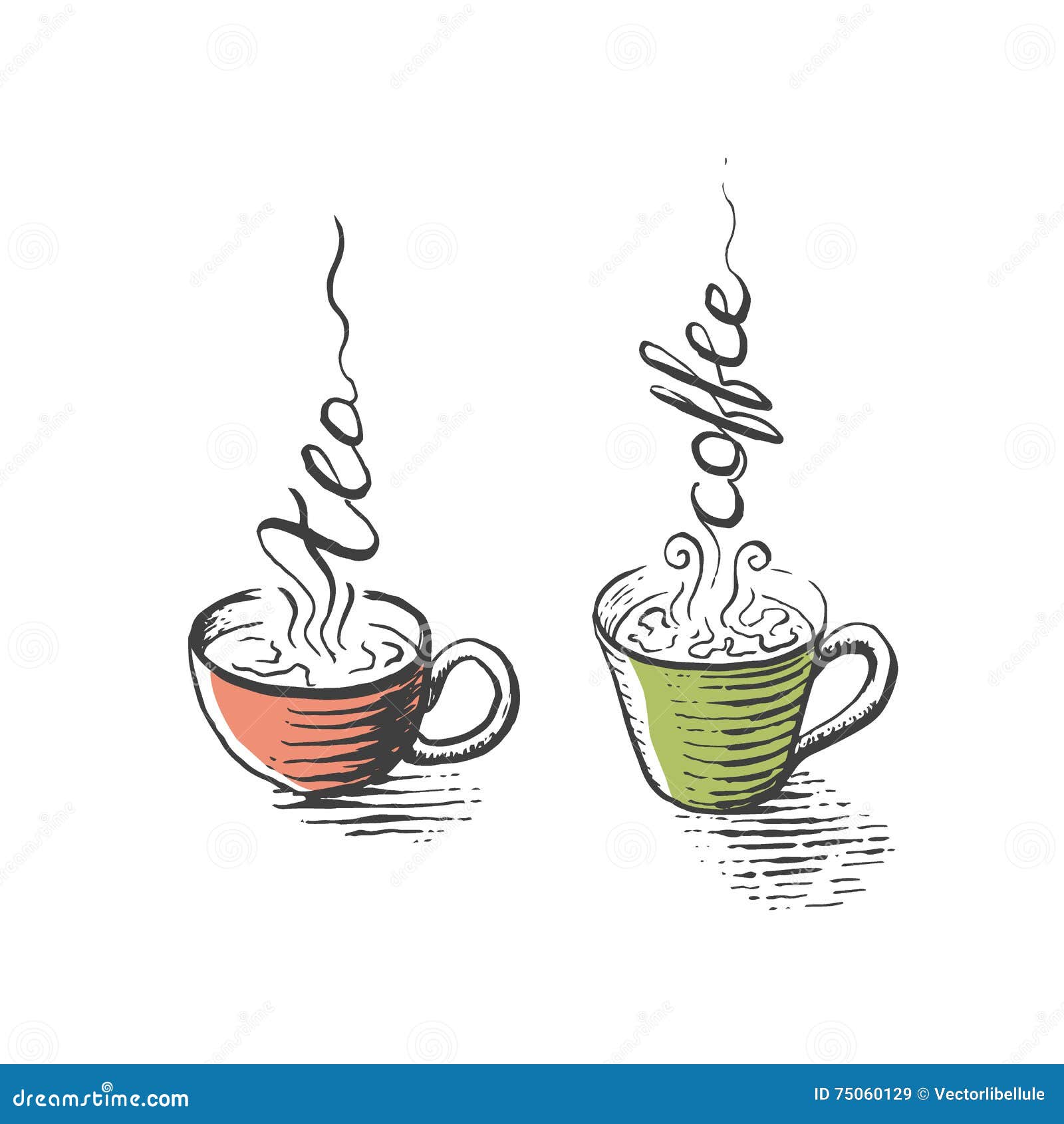 Lokalisierte Tassen Tee Und Kaffee Hand Gezeichnet Vektor Abbildung Illustration Von Kaffee Tassen