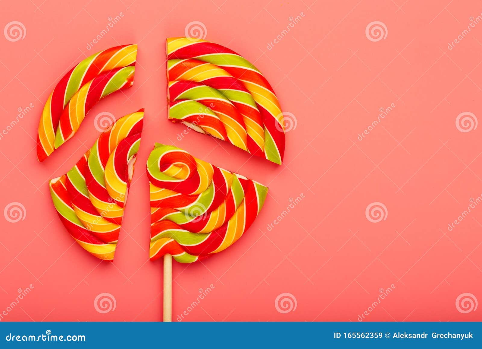 Lollipop Broken into Pieces on Pink Background, Top View with Copy ...