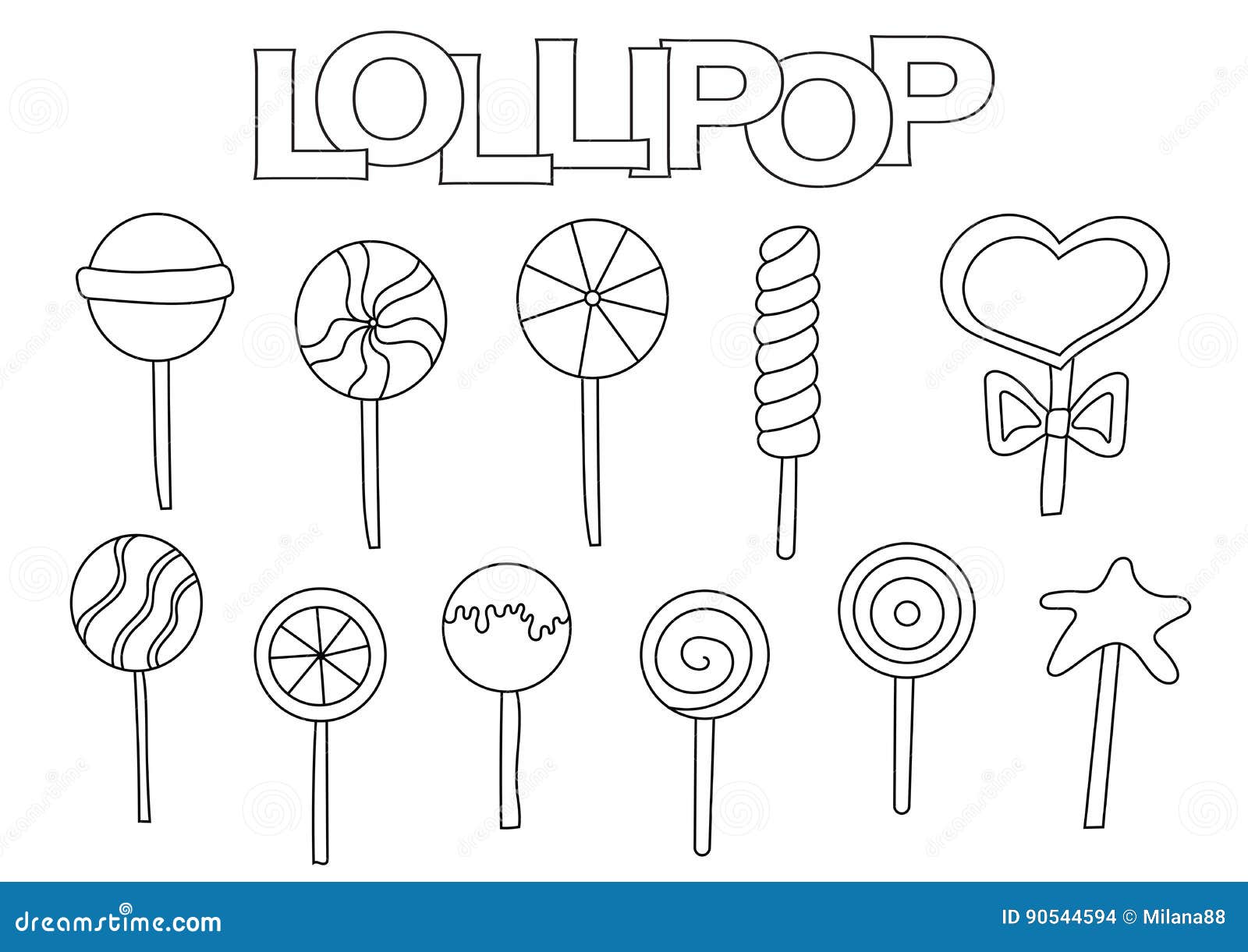 Lollipop Elements Hand Drawn Set. Coloring Book Template Stock Vector Lollipop Elements Hand Drawn Set. Coloring Book Template Stock Vector