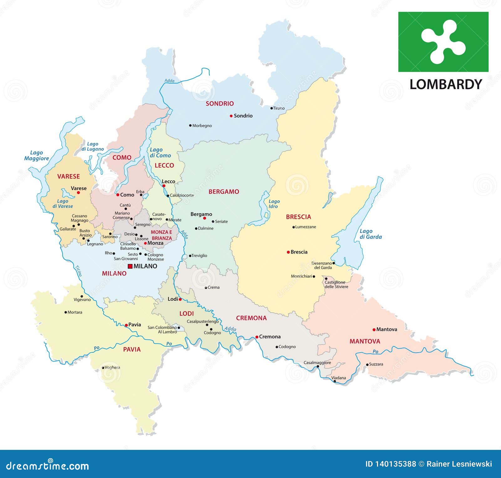 Lombardy Map Flag Silhouette Vector Illustration. Lombardia, Italy Map ...