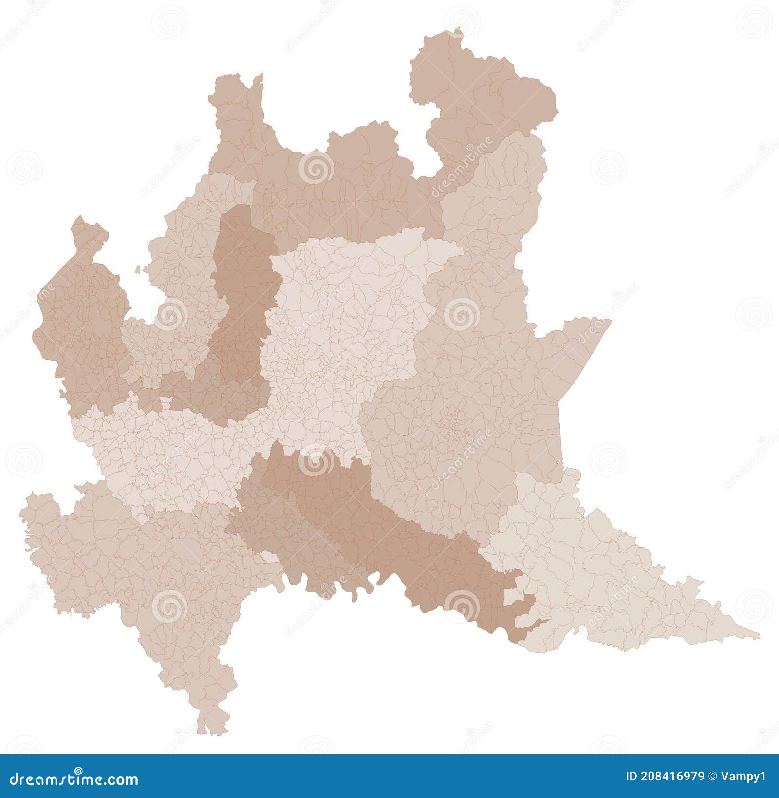 lombardy map division by provinces and municipalities. closed and perfectly editable polygons polygon fill and color paths editabl