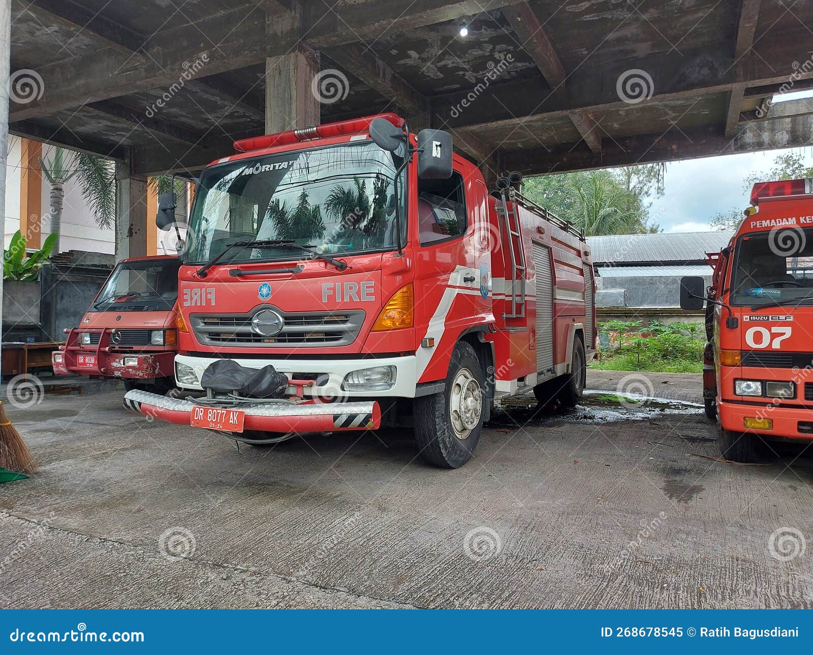 Indonesian Fire Truck Standing by in the Parking Lot Editorial Image