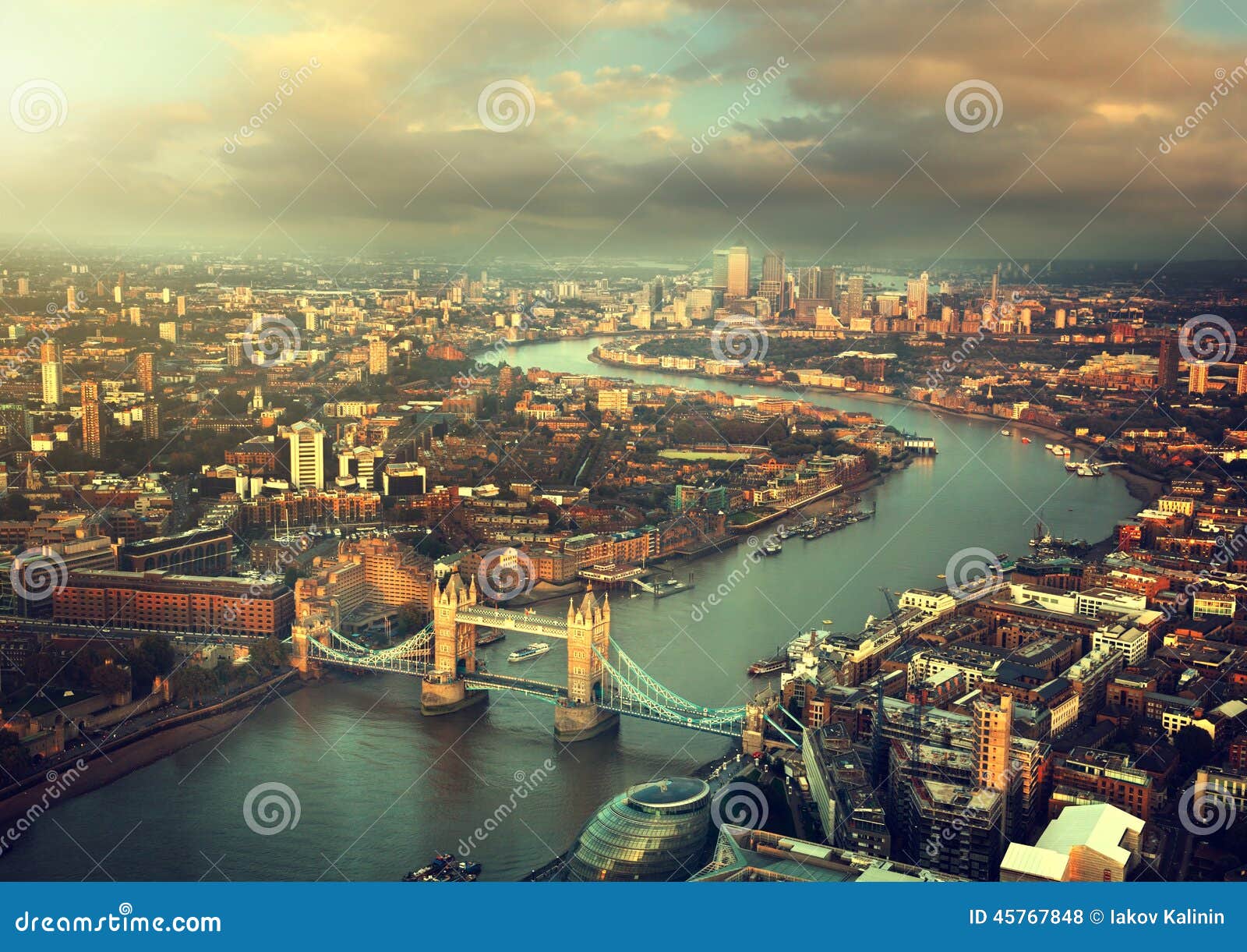 london aerial view with tower bridge