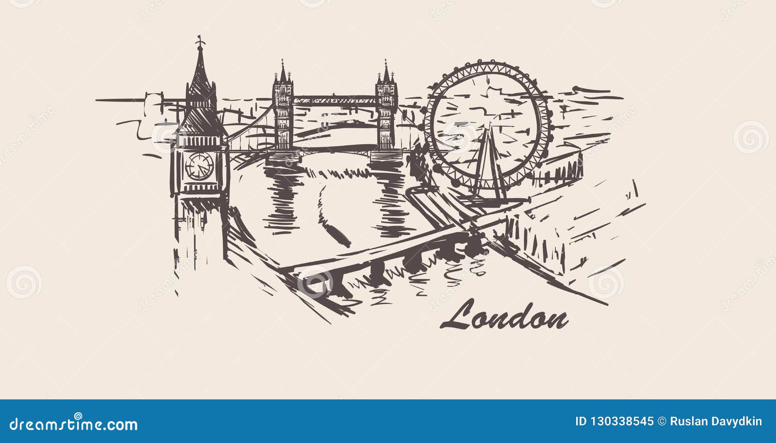 London City Skyline,hand-drawn Sketch Vector Illustration on White
