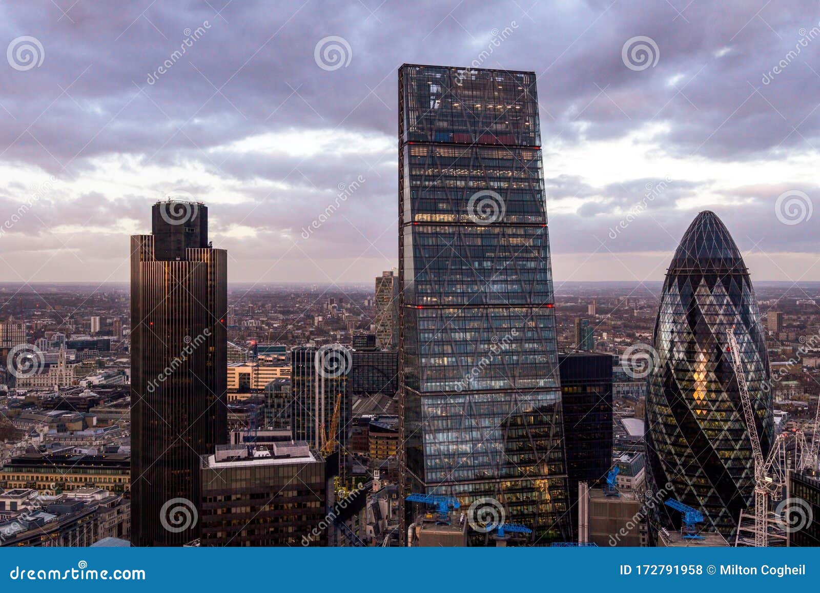 London Cityscape at Dusk with Skyscrapers in a Prominent Skyline ...