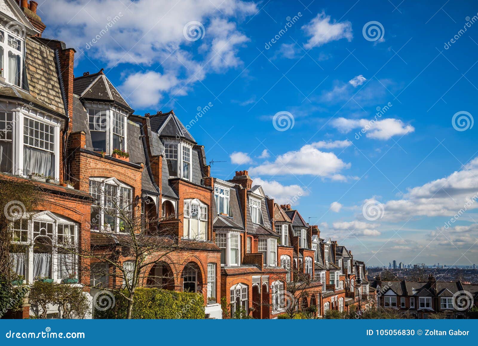 London, England - Traditional Brick Houses and Flats on a Nice Summer  Morning with Blue Sky and Clouds Stock Photo - Image of facade, brick:  105056830