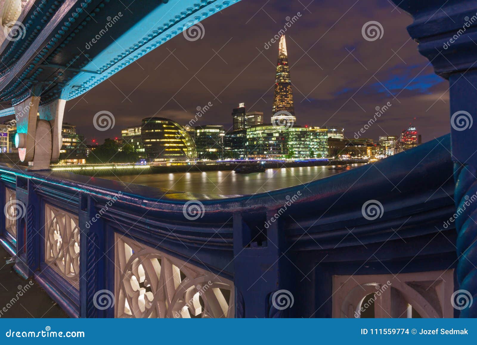 London the Metal Construction of Tower Bridge and Skyscraper at Dusk