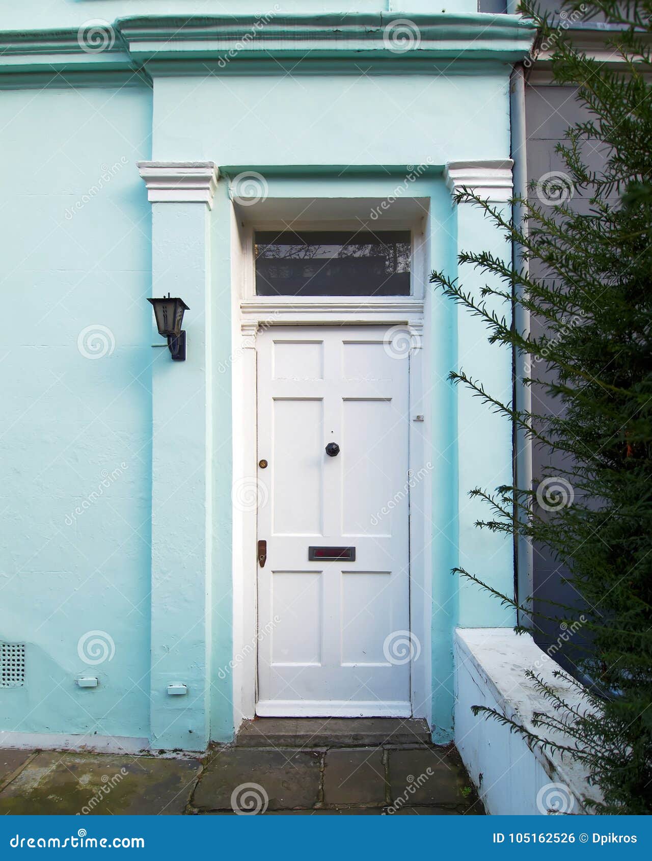 London Notting Hill Hellblaue Front Des Weinlesehauses Mit