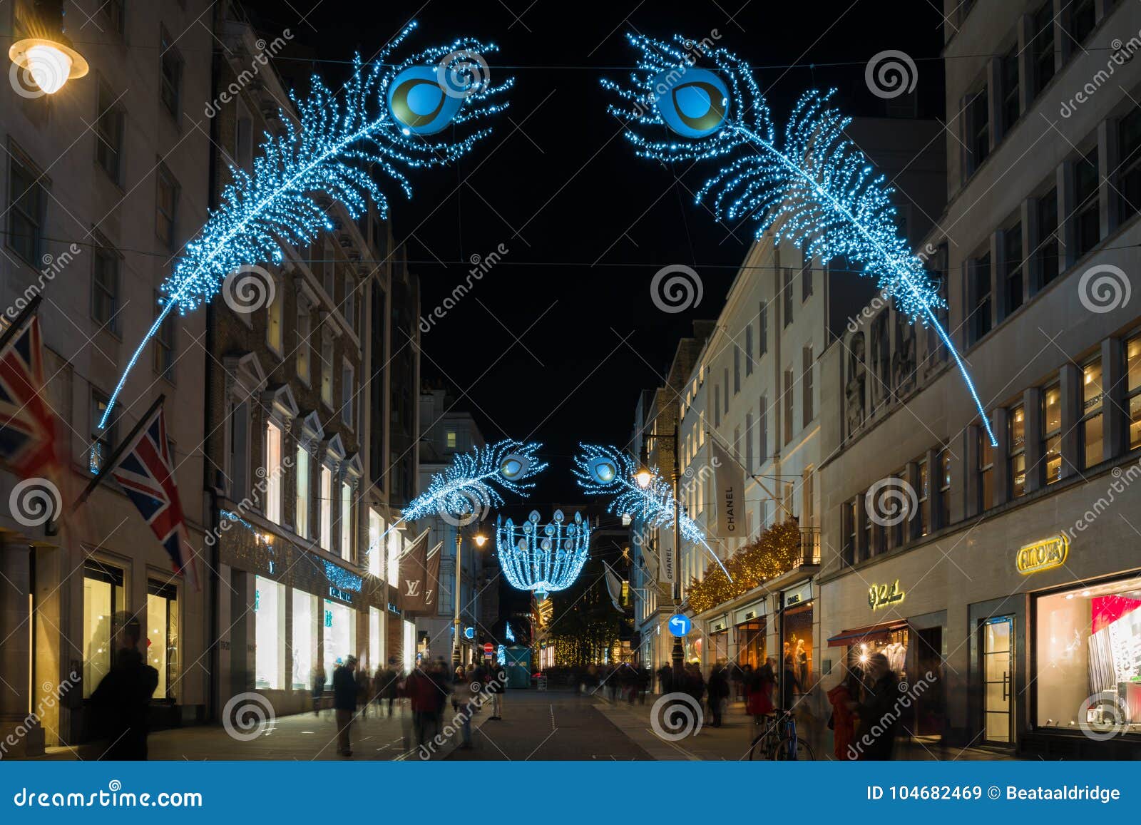 The decorated Christmas shop windows of Chanel on Bond Street on