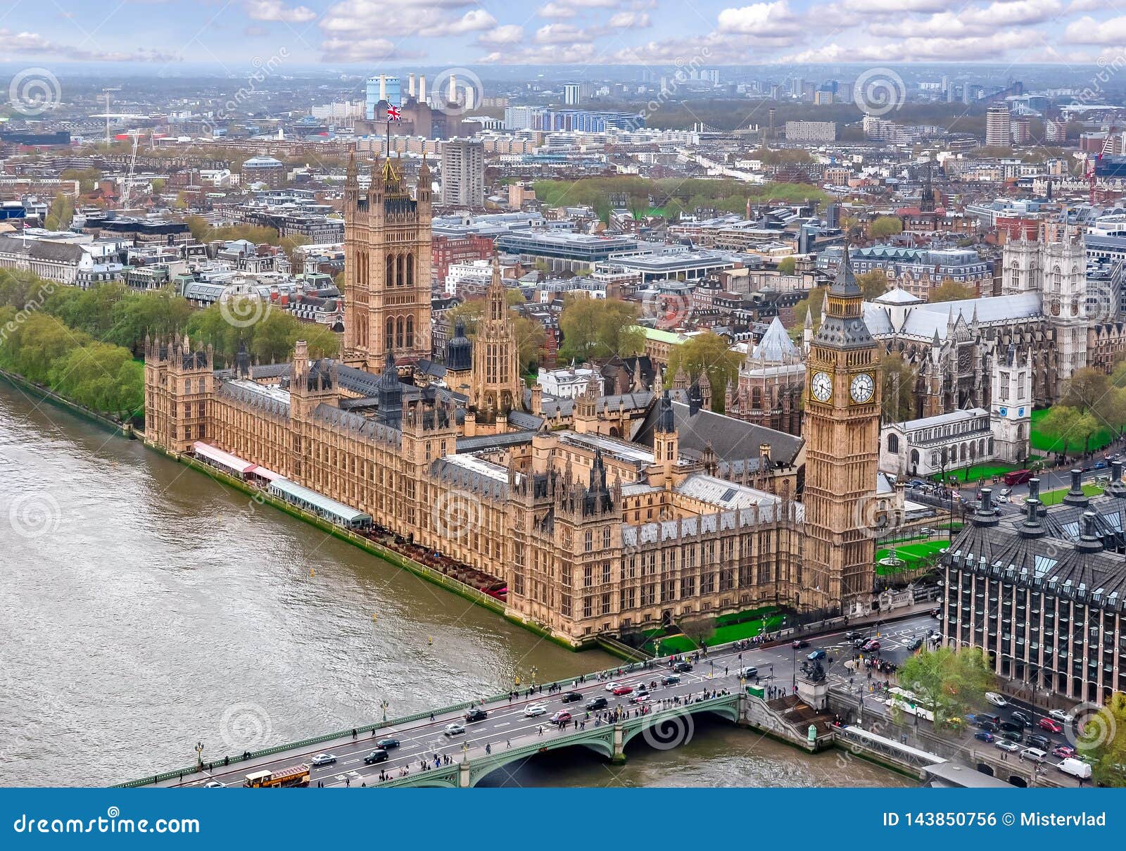 London-Stadtbild und -Parlamentsgebäude mit Big Ben-Turm, Großbritannien